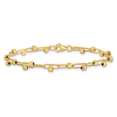 14K Polished Diamond-cut Beads Link Bracelet