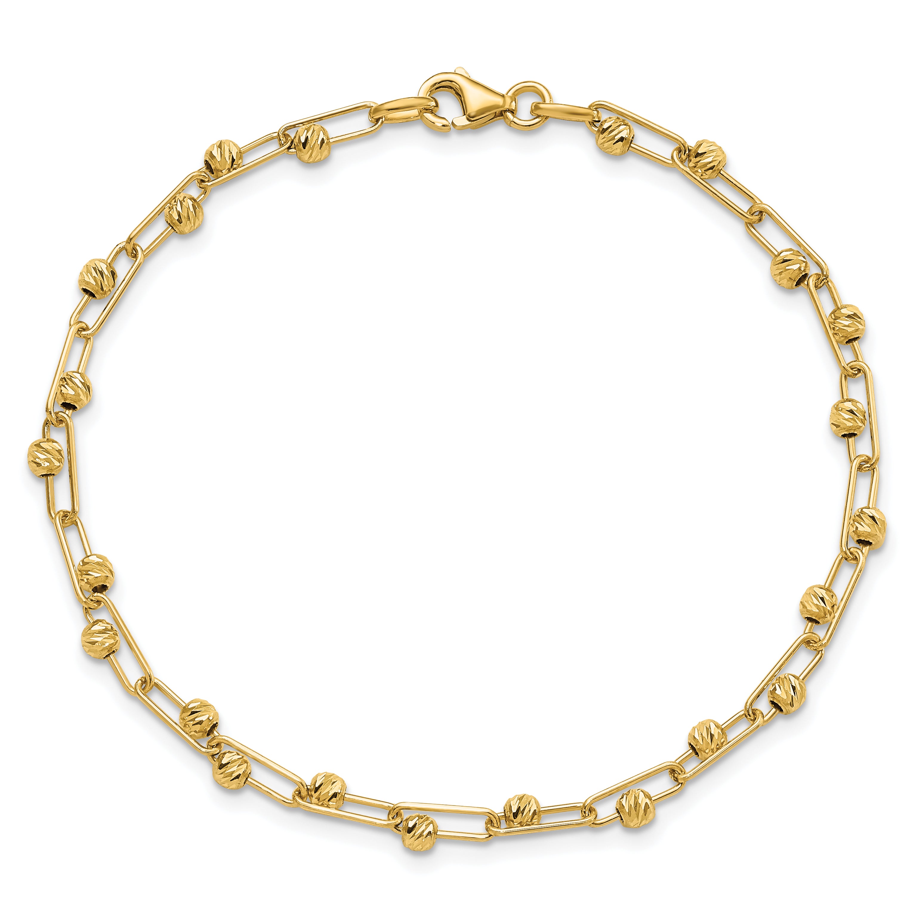 14K Polished Diamond-cut Beads Link Bracelet