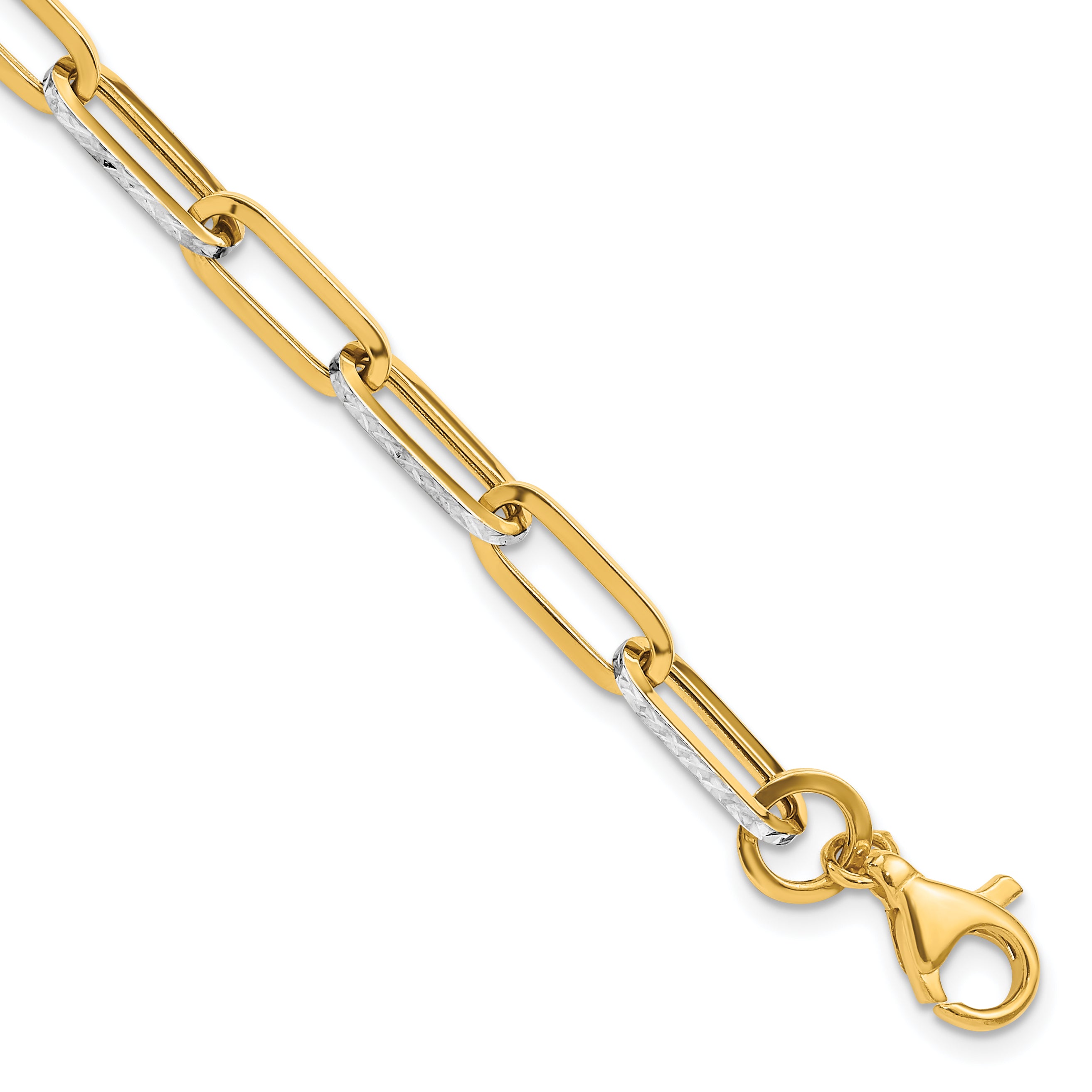 14K w/White Rhodium-Platedodium Polished / Diamond-cut Link Bracelet Main image