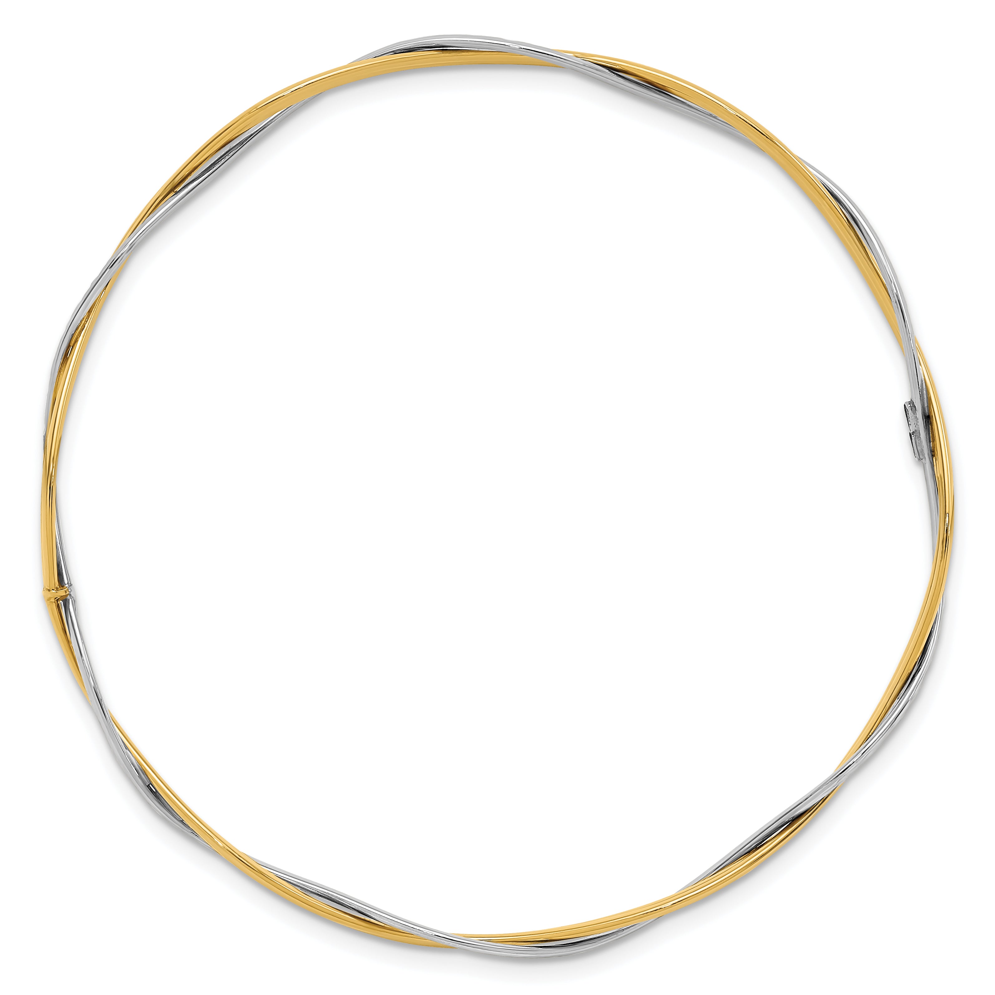 14K w/Rhodium Polished and Dia-cut Braided Slip-On Bangle