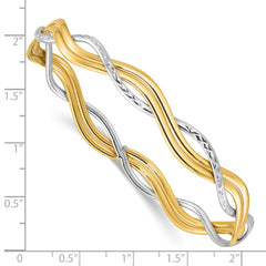 14K w/Rhodium Polished and Dia-cut Braided Slip-On Bangle