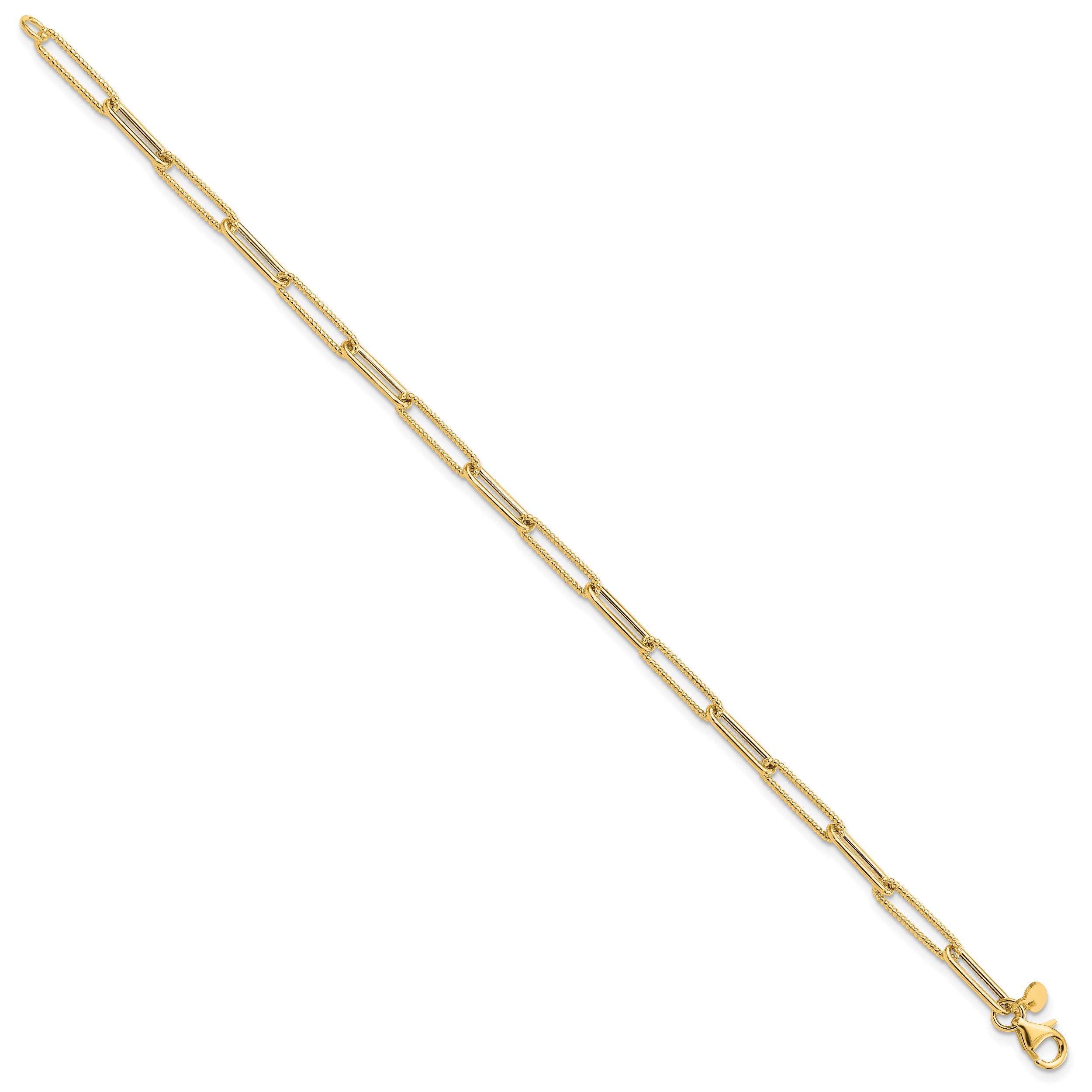 14K Polished and Textured Paperclip Link Bracelet Secondary image