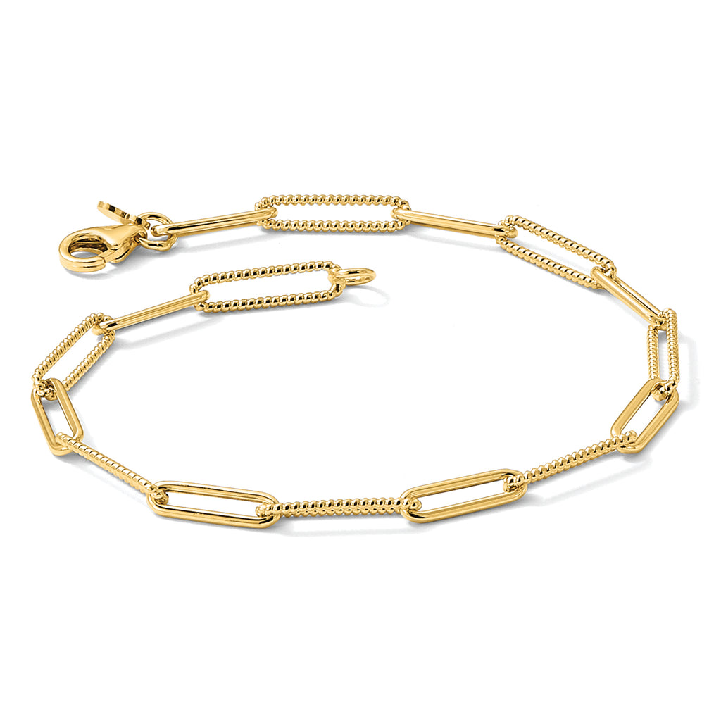 14K Polished and Textured Paperclip Link Bracelet