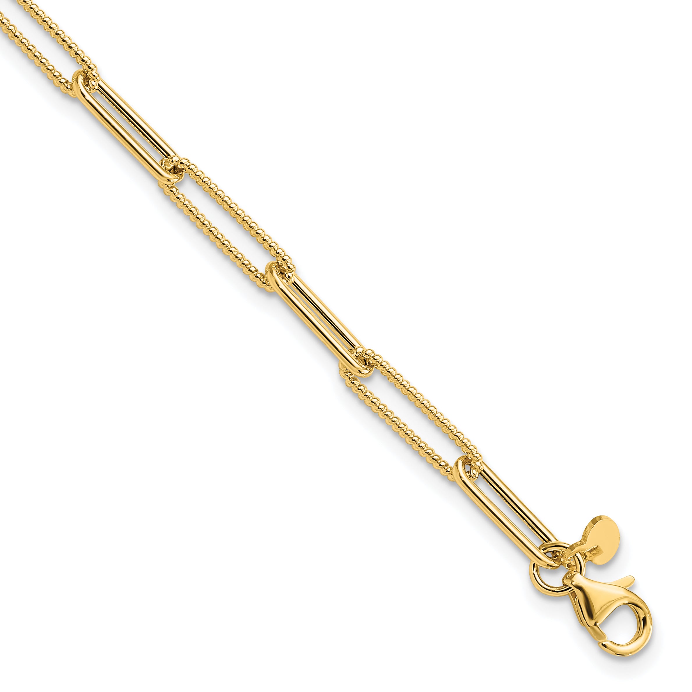 14K Polished and Textured Paperclip Link Bracelet Main image