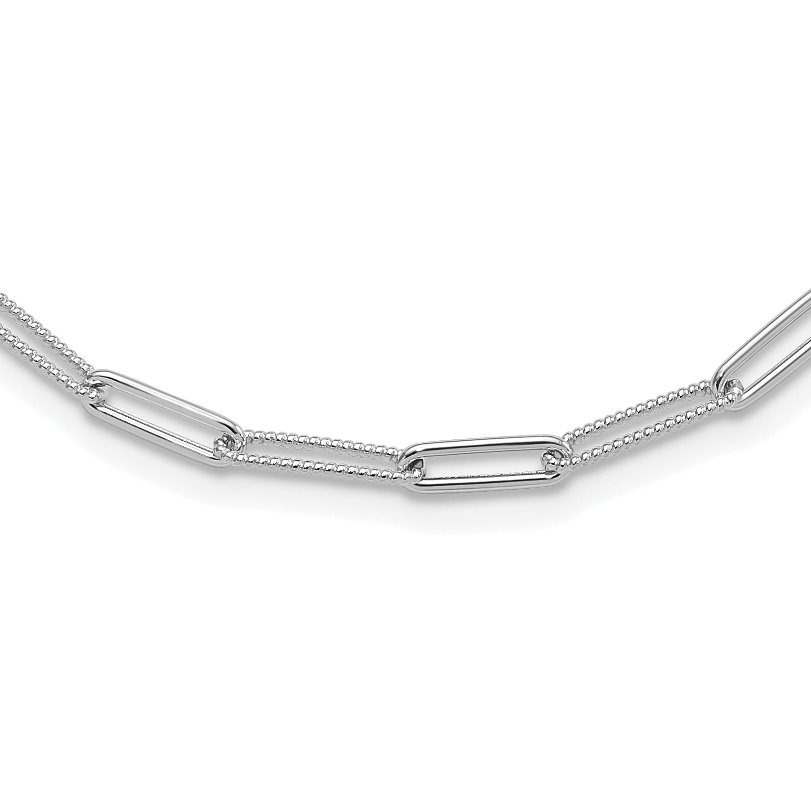 14K White Gold Polished / Textured Paperclip Link Necklace