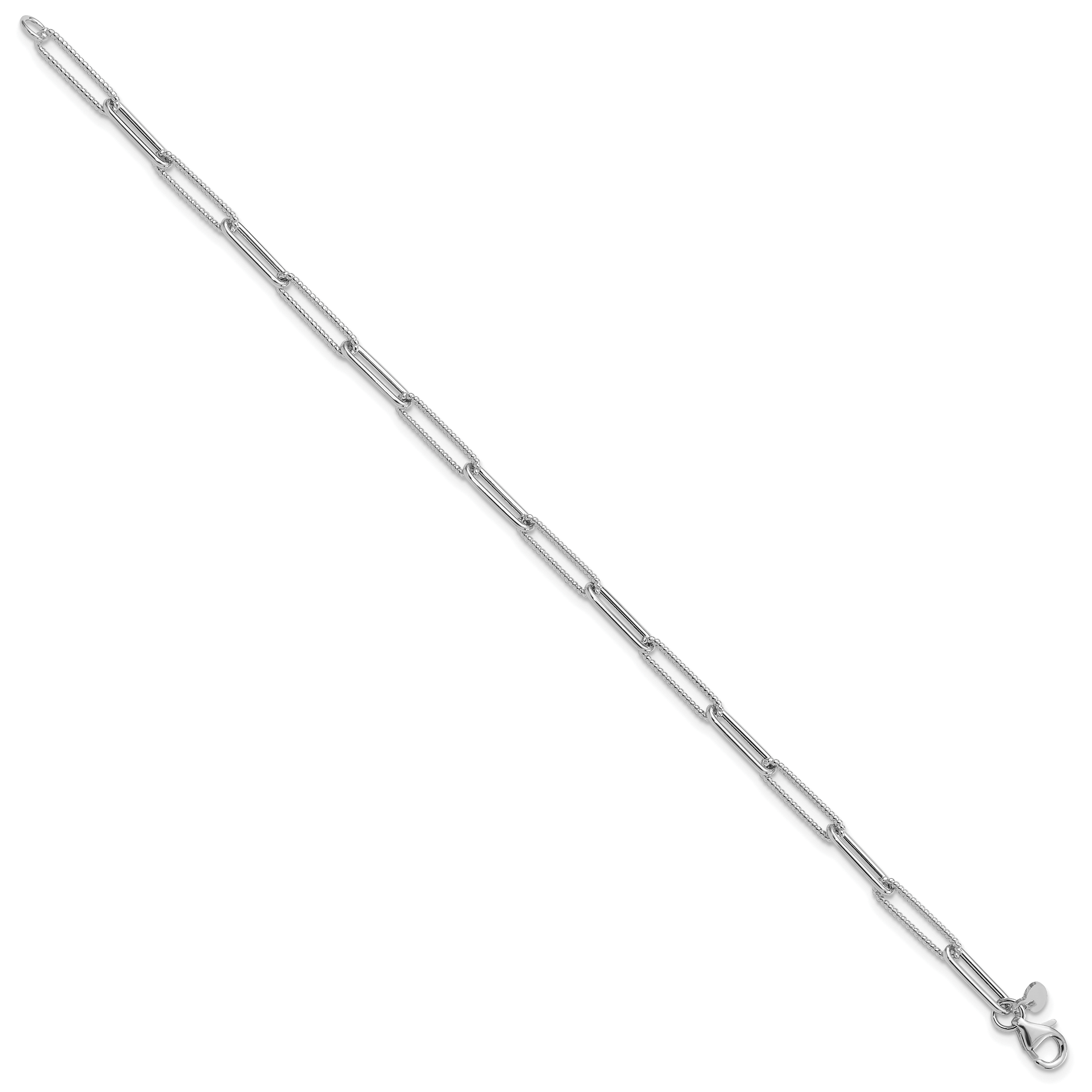 14K White Gold Polished / Textured Paperclip Link Bracelet