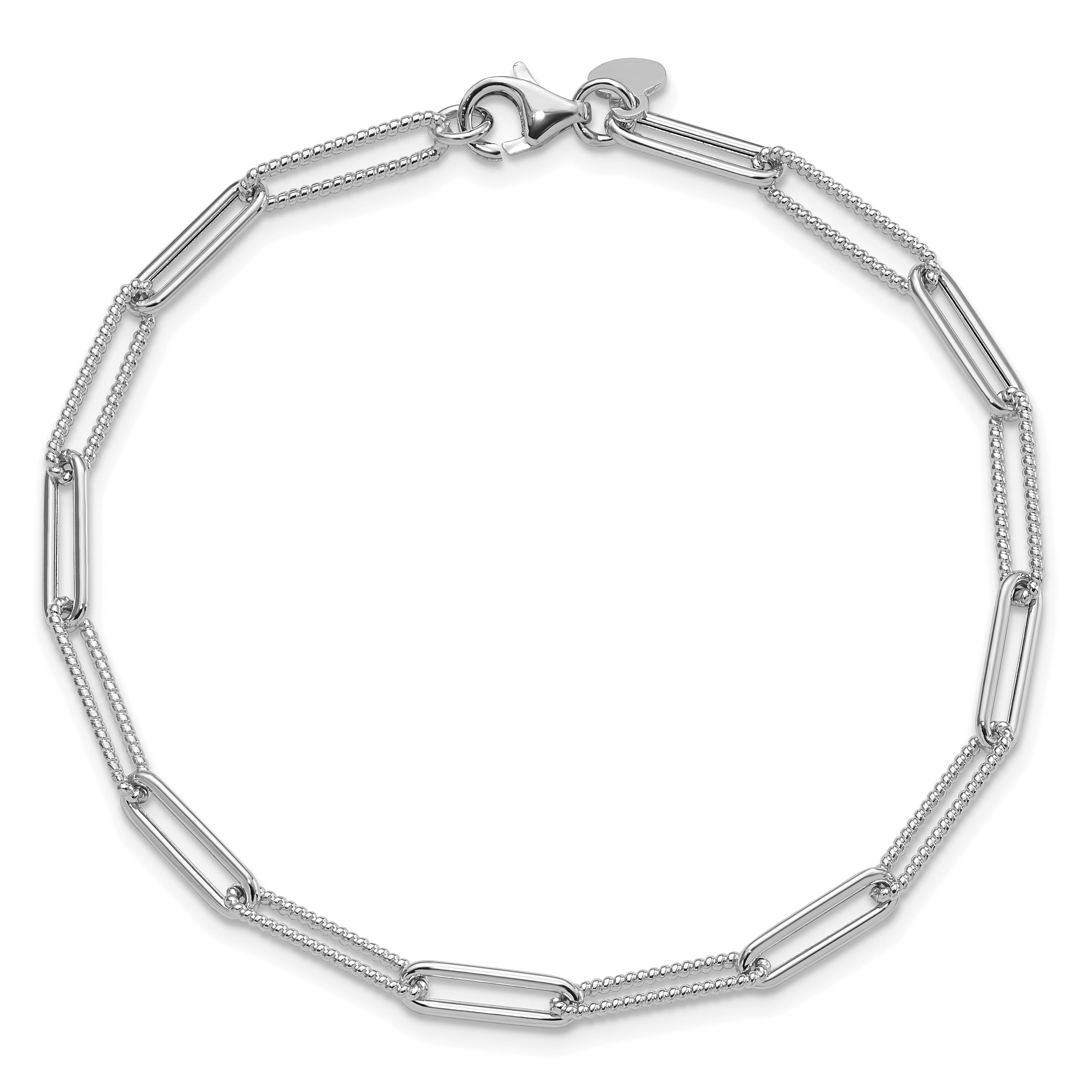 14K White Gold Polished / Textured Paperclip Link Bracelet