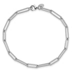 14K White Gold Polished / Textured Paperclip Link Bracelet