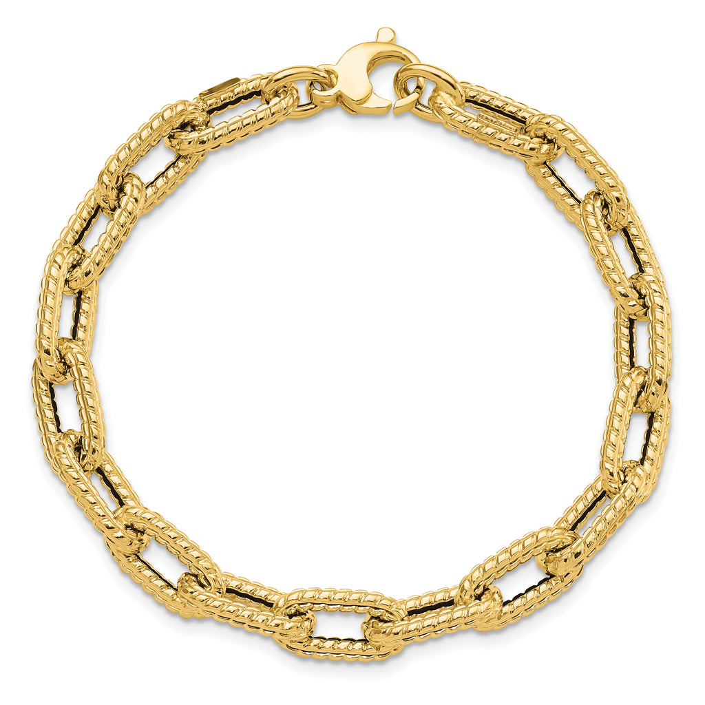 14K Textured Hollow Fancy Link Bracelet