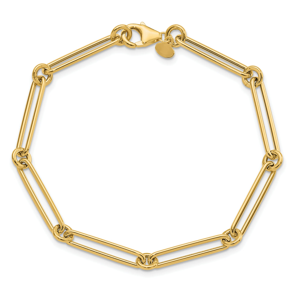 14K Polished Hollow Paperclip Link Bracelet