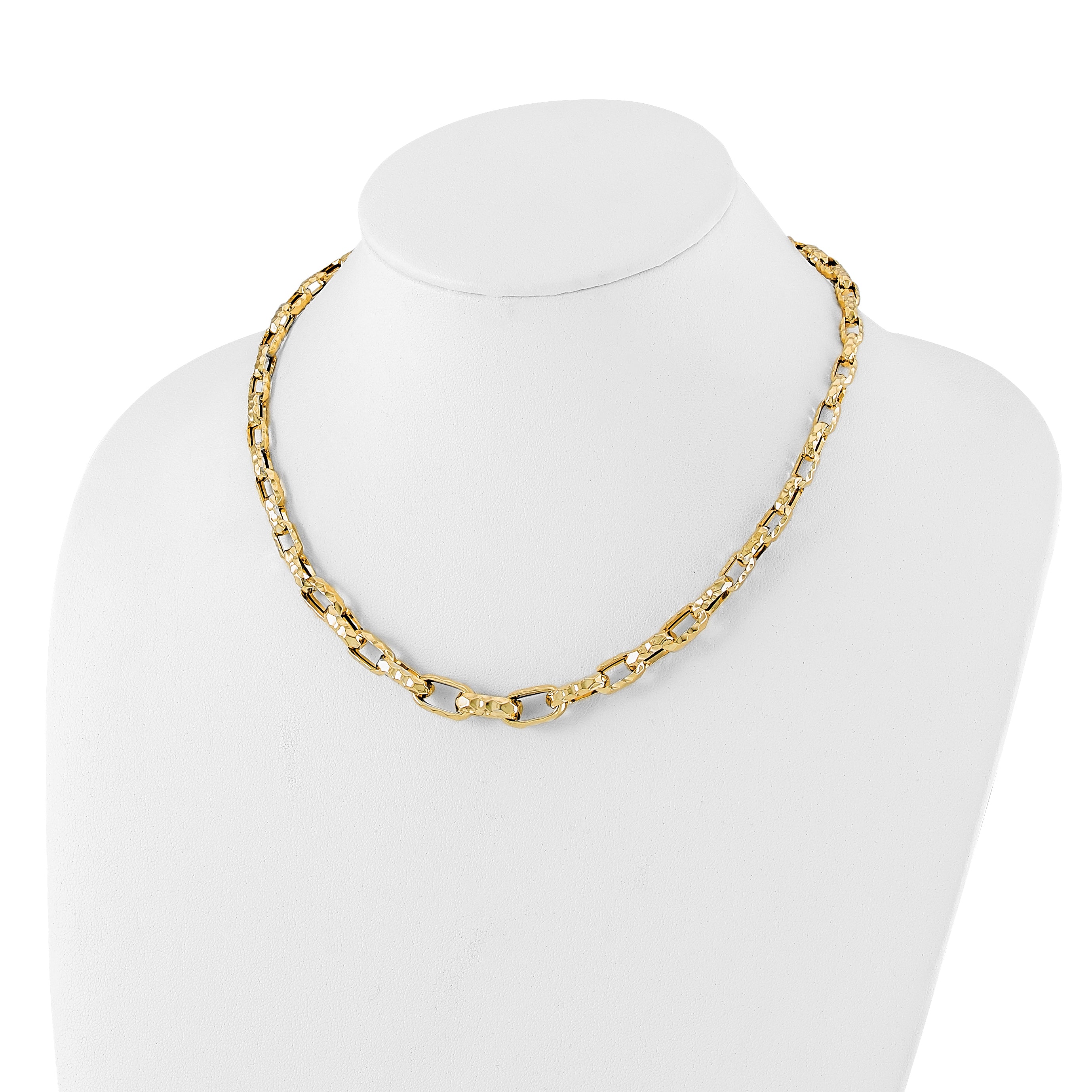14K Polished Hollow Hammered Graduated Link Necklace Secondary image