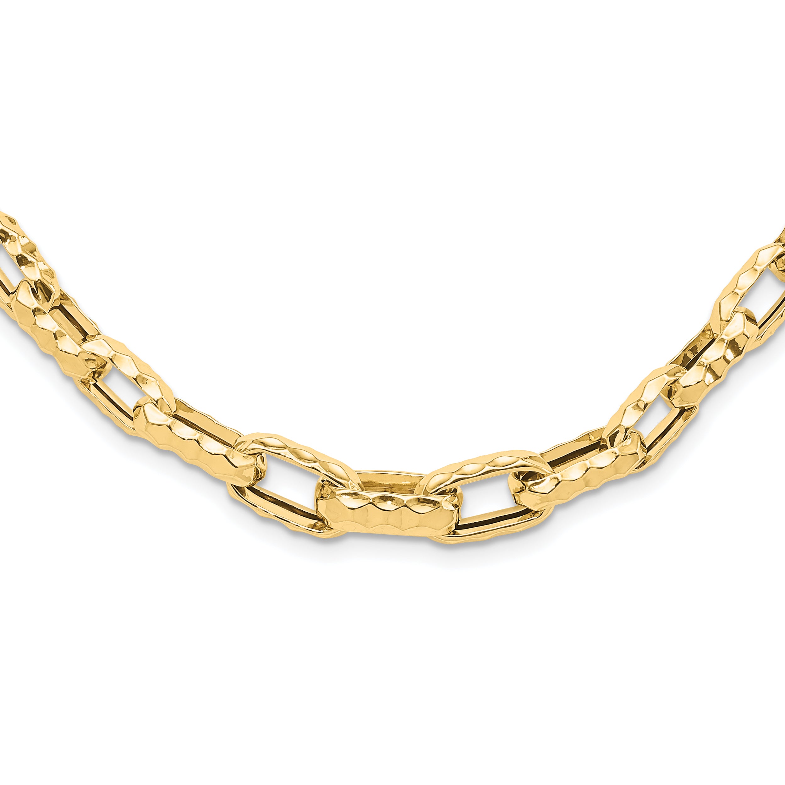14K Polished Hollow Hammered Graduated Link Necklace Main image