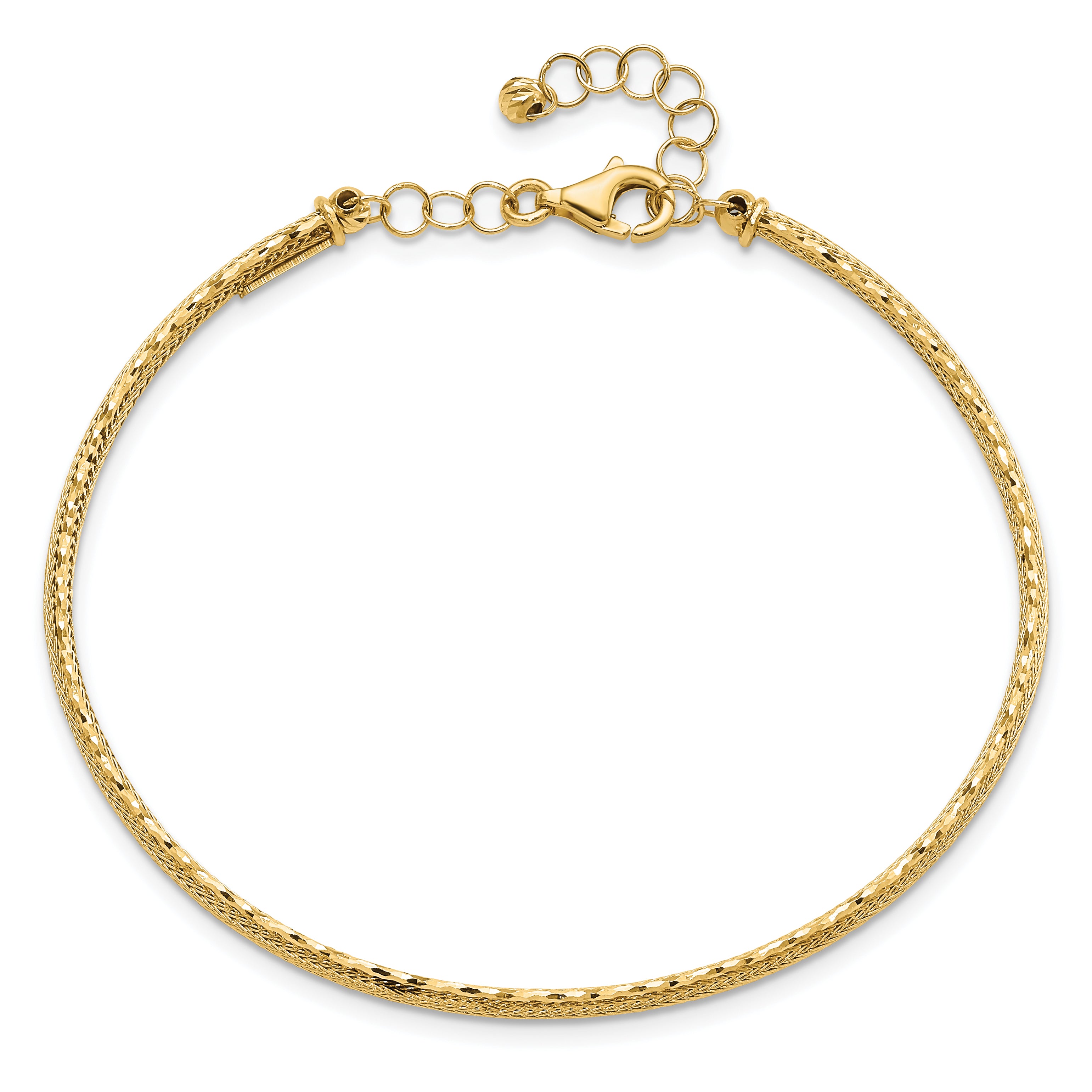 14K Diamond-cut and Textured with Safety Chain Bangle