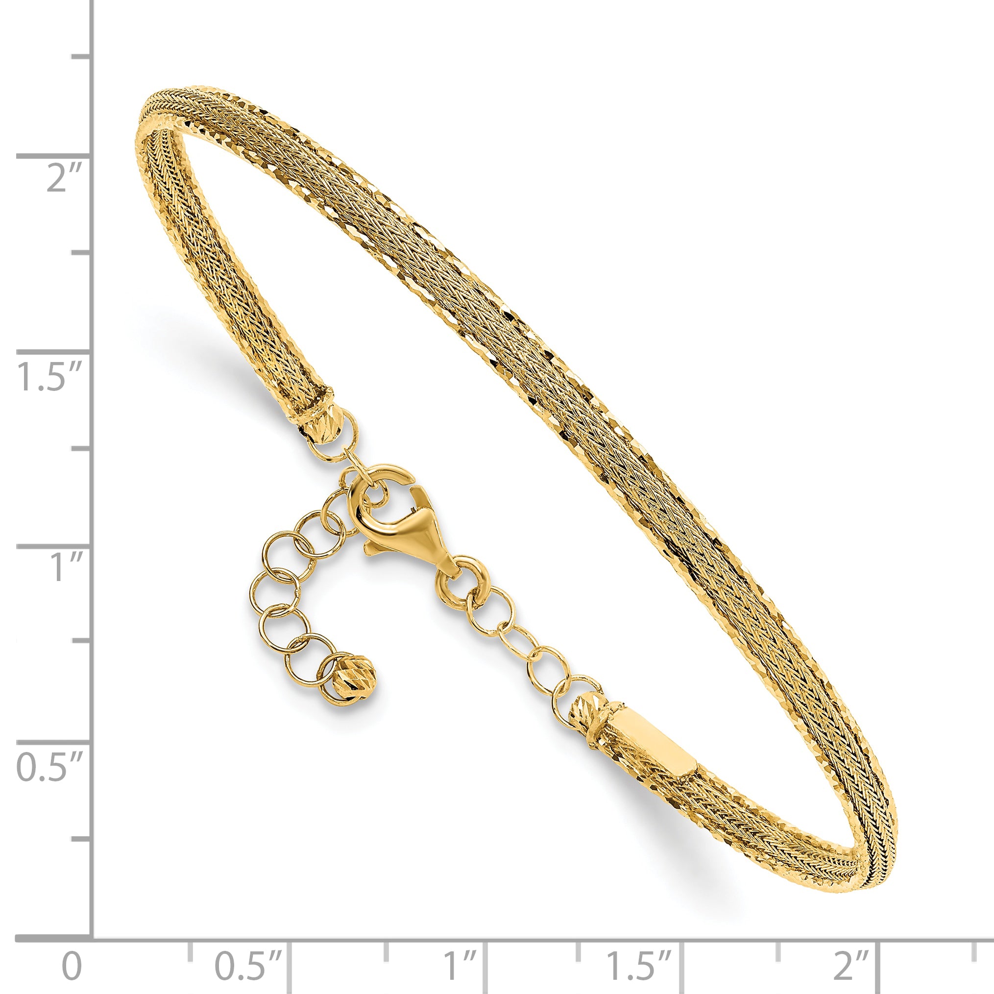 14K Diamond-cut and Textured with Safety Chain Bangle