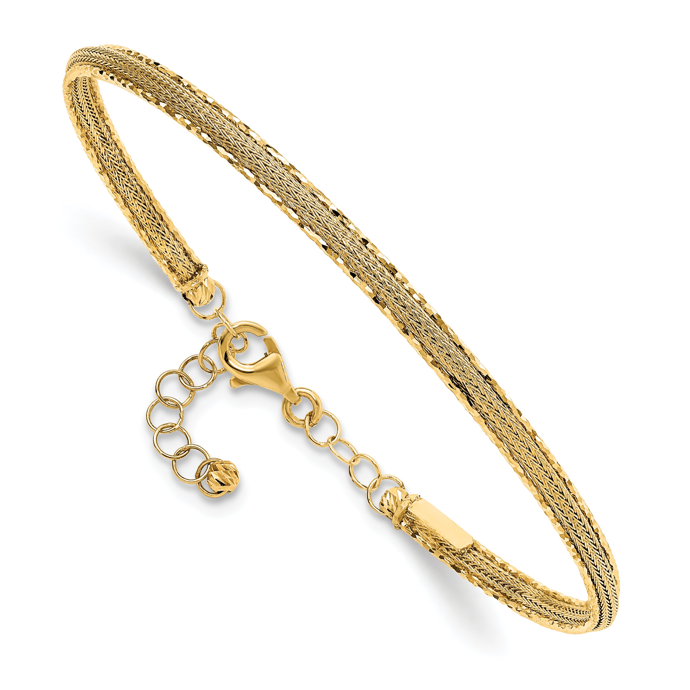 14K Diamond-cut and Textured with Safety Chain Bangle