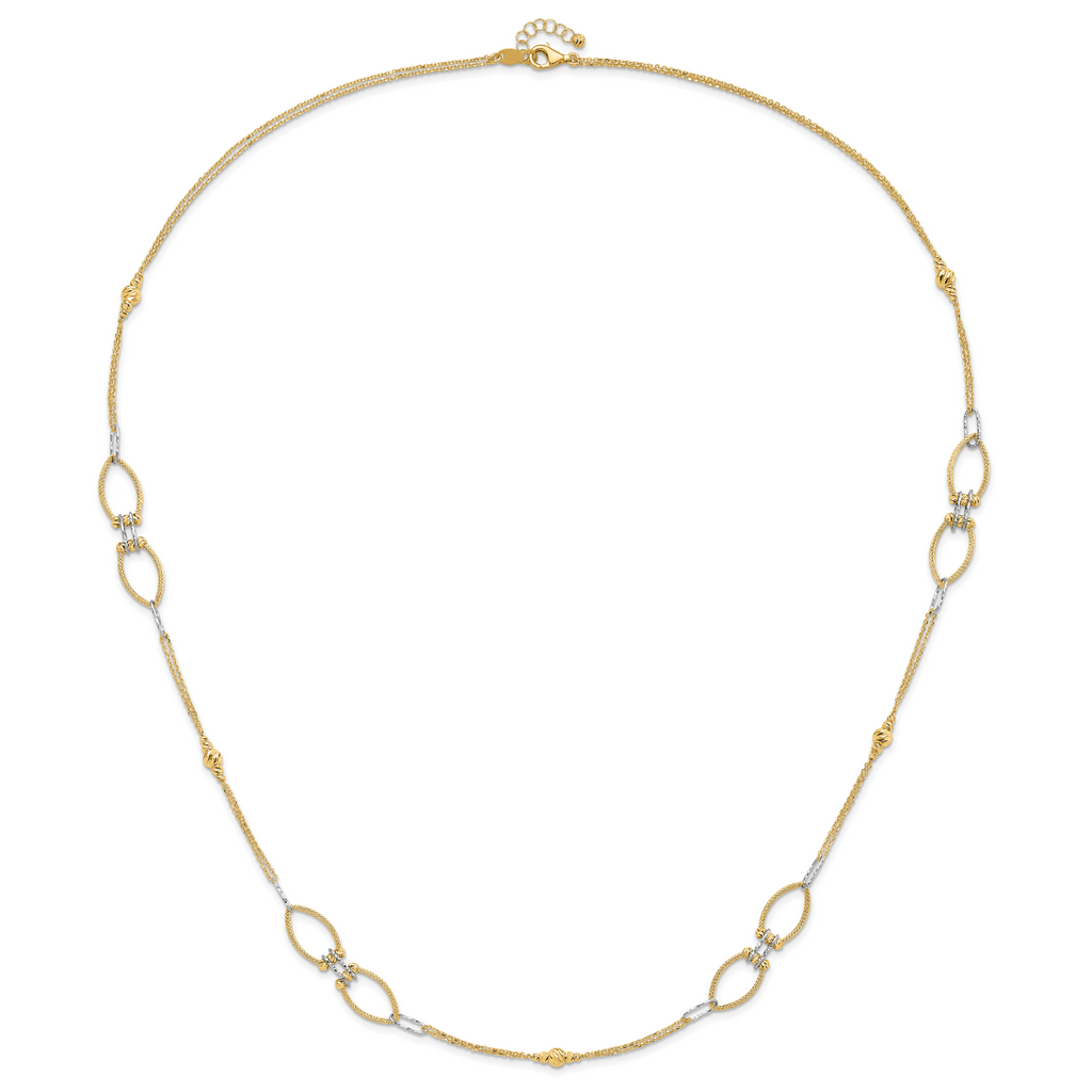 14K Two-tone Dia-cut Beads Fancy Link with 1in. ext Necklace