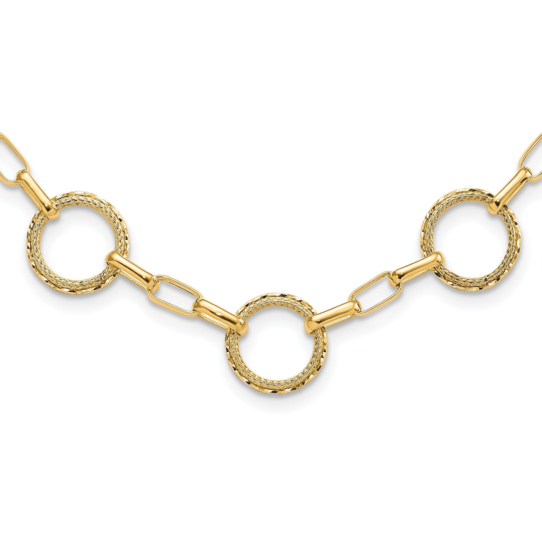 14K Dia-cut and Textured Circles Fancy Link with 1in. ext Necklace Main image