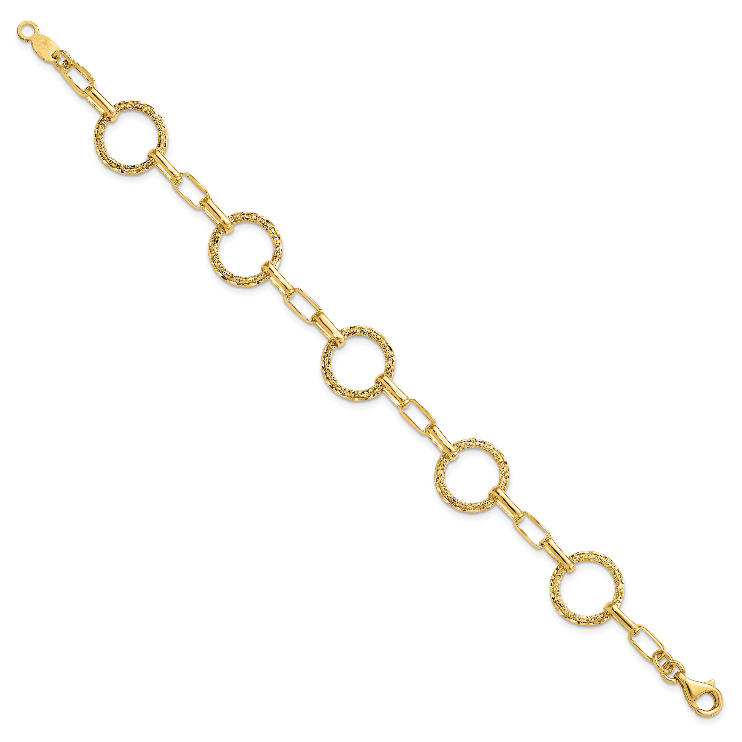 14K Polished/Dia-cut/Textured Circles Fancy Link Bracelet Secondary image