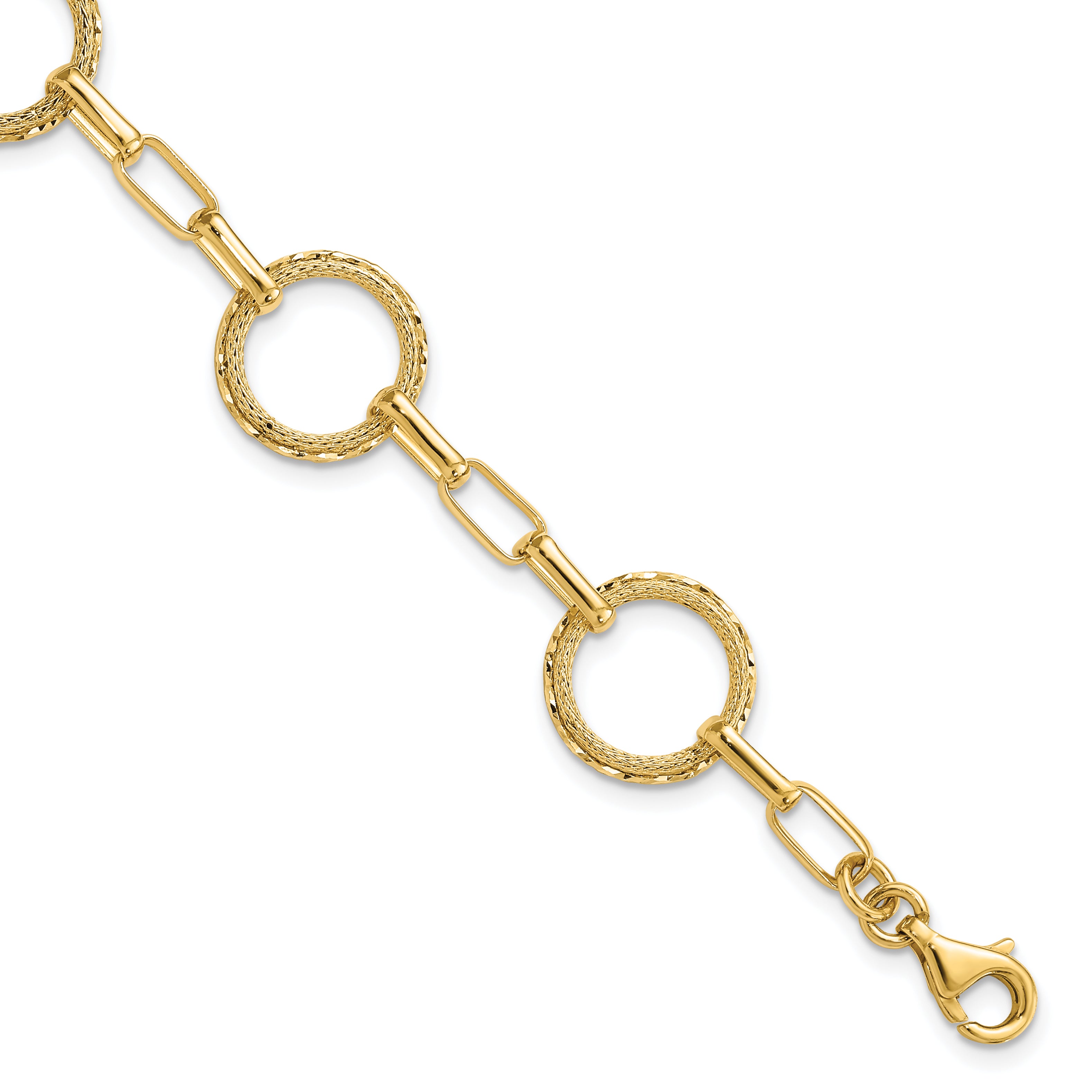 14K Polished/Dia-cut/Textured Circles Fancy Link Bracelet Main image