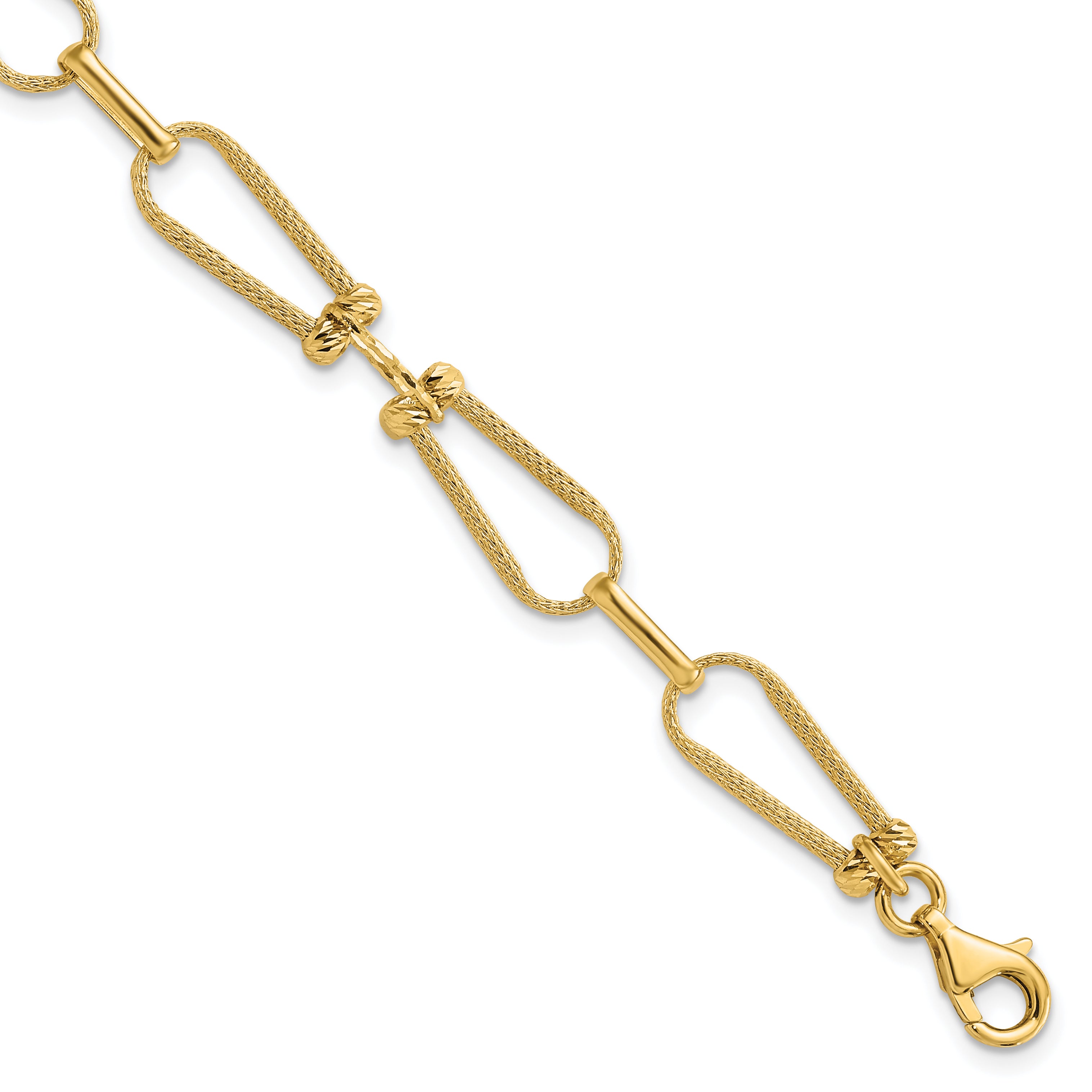 14K Dia-cut and Textured Fancy Link Bracelet Main image