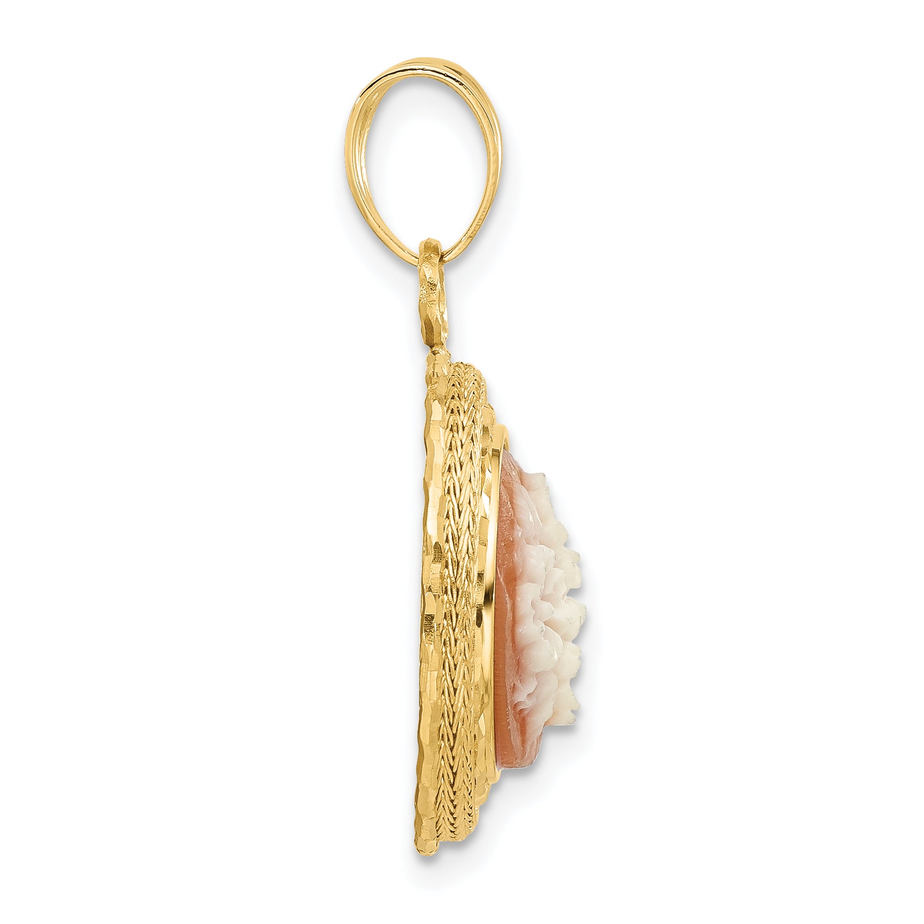 14K Diamond-cut Natural Shell Floral Cameo Pendant Secondary image