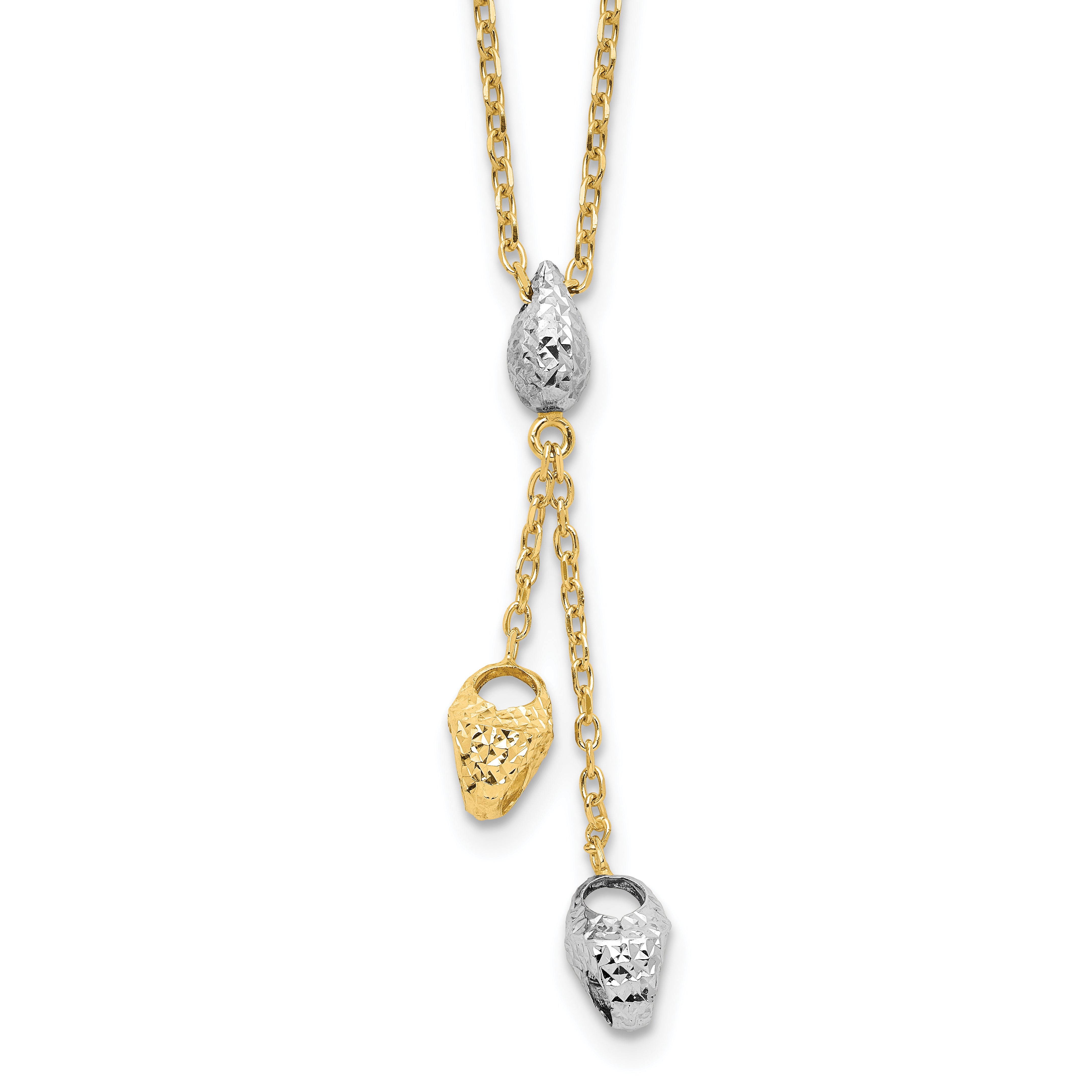 14K Two-tone Diamond-cut Beads Drop Necklace Secondary image