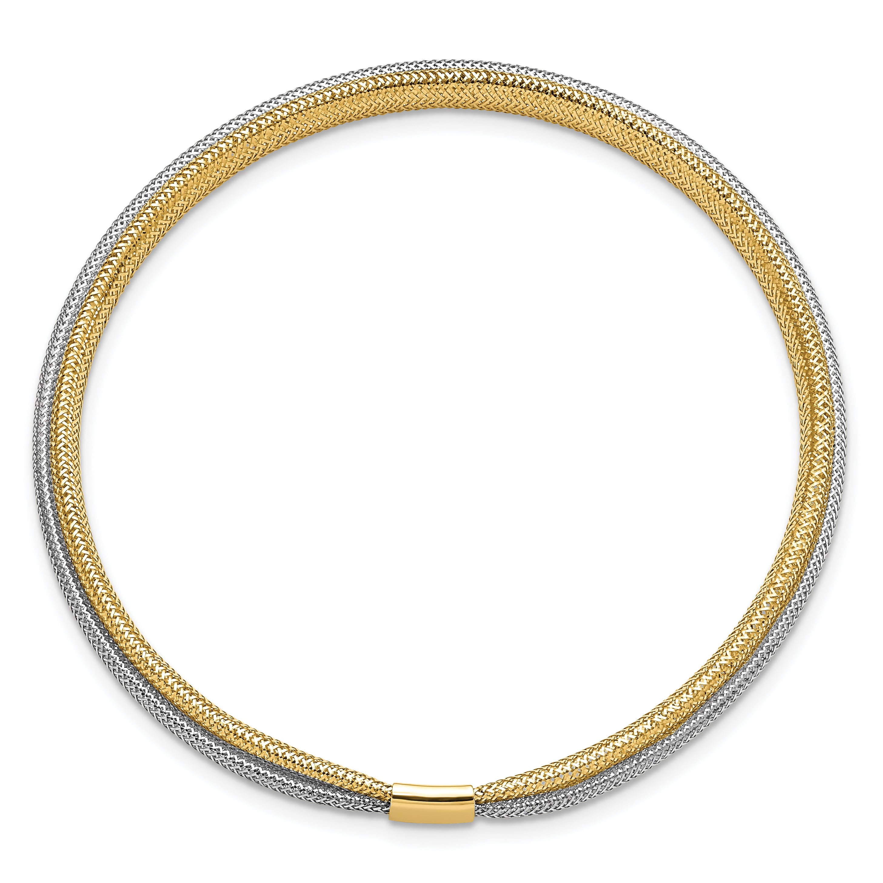 14K w/Rhodium Polished Mesh Stretch Bracelet