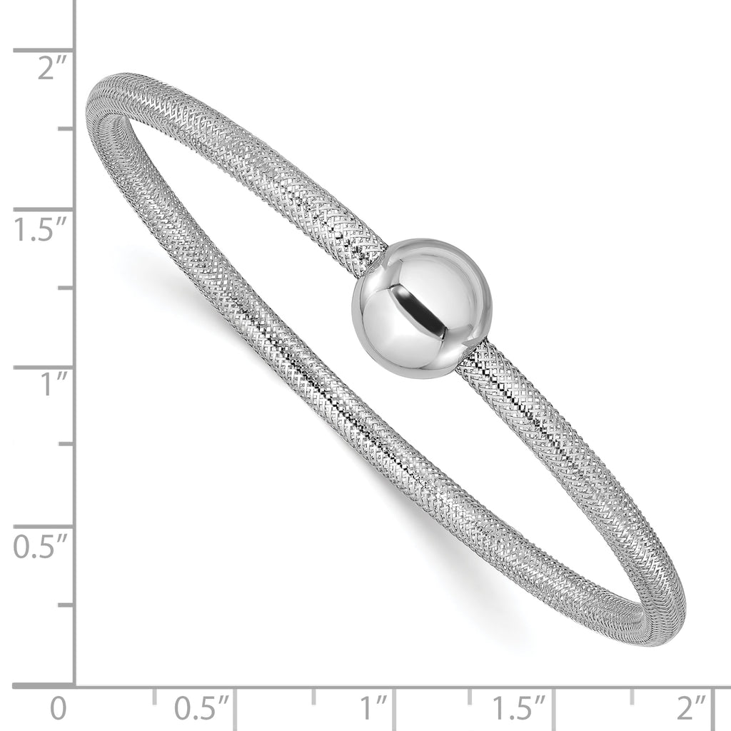 14K w/White RH-plating Polished with Bead Stretch Bracelet