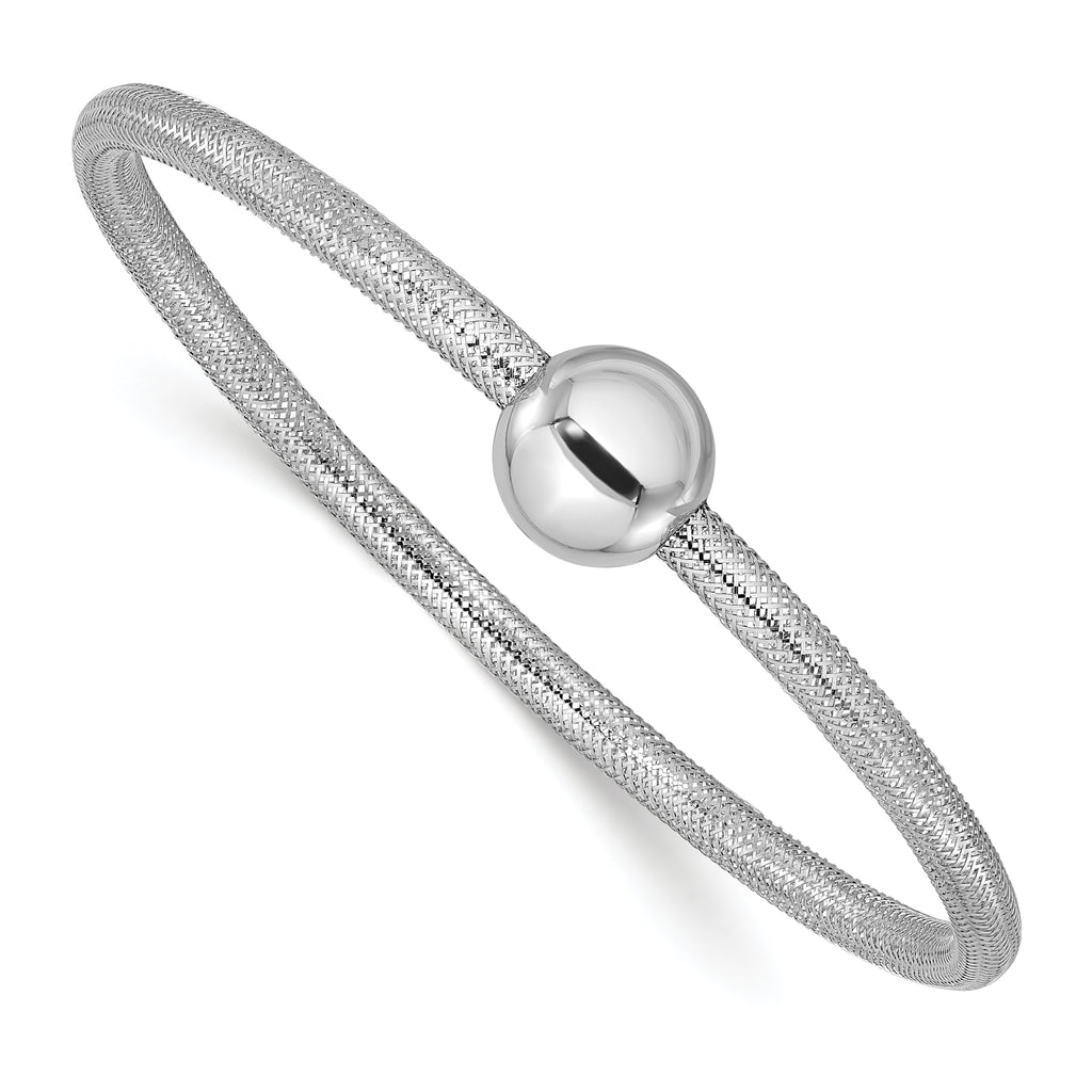 14K w/White RH-plating Polished with Bead Stretch Bracelet