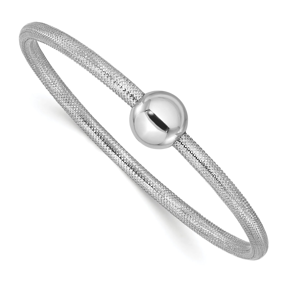 White Mesh Bead Bracelet in 14K Yellow Gold, Stretch - Sophia Jewelers Main image