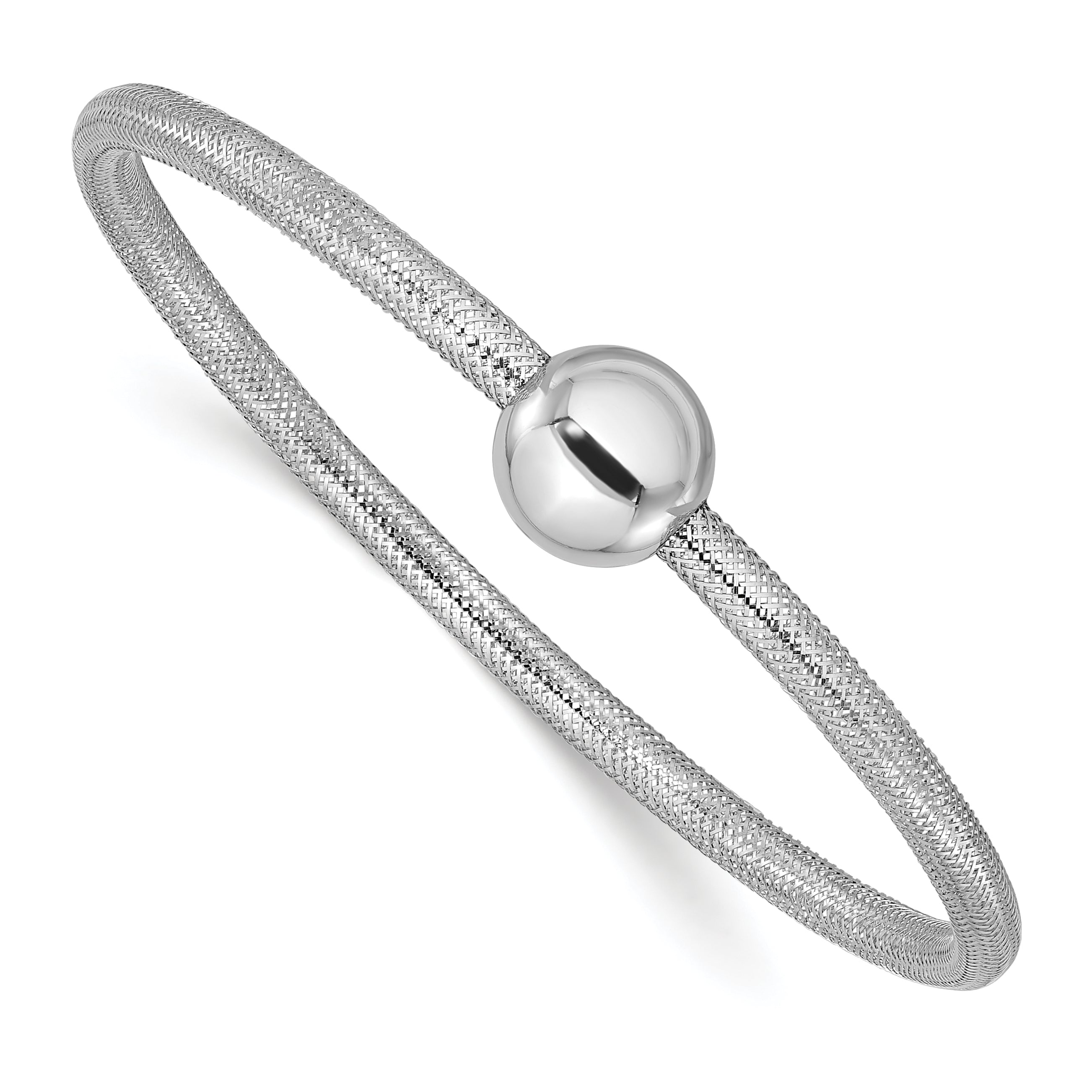 14K w/White RH-plating Polished with Bead Stretch Bracelet Main image