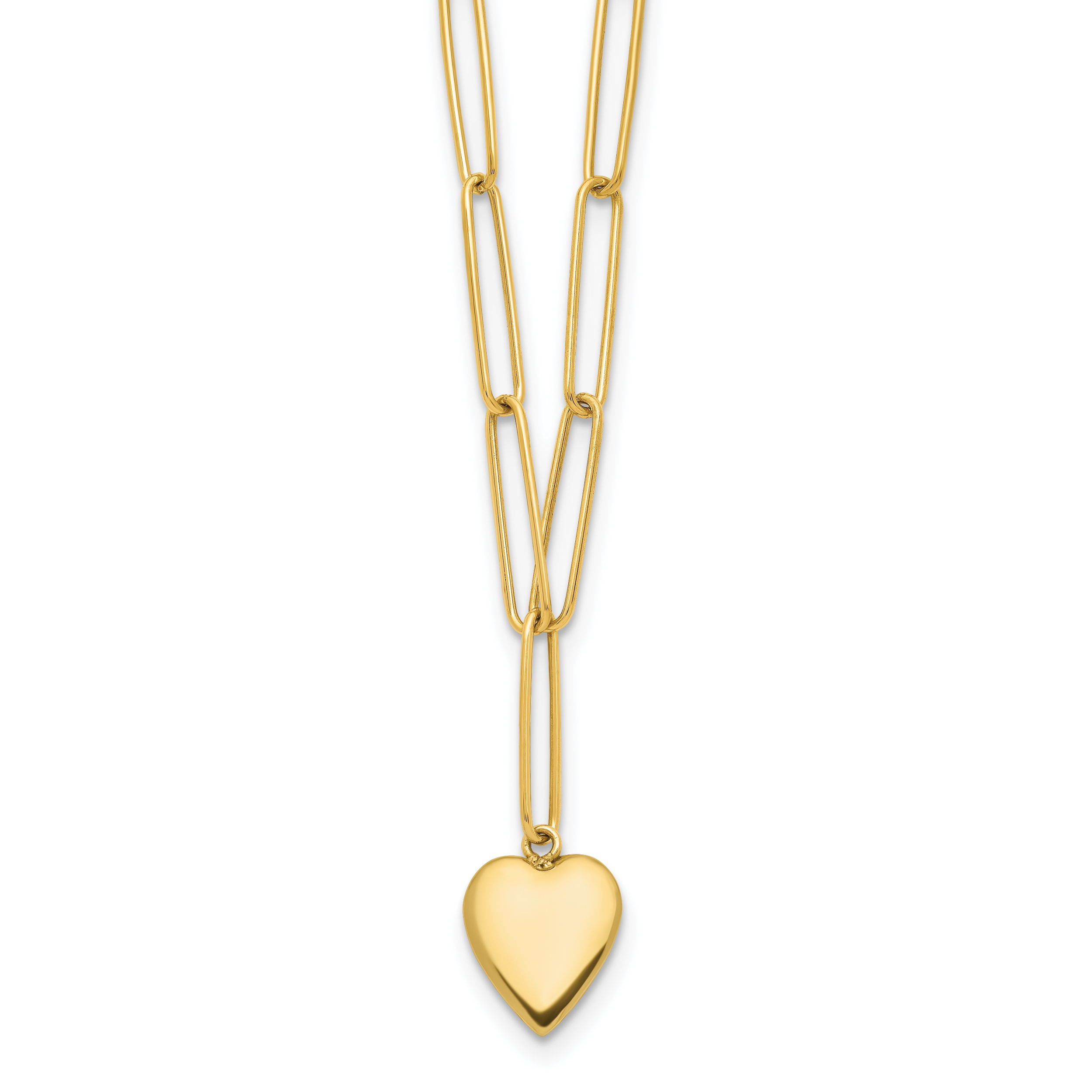14K Polished Heart Paperclip Link Necklace Main image