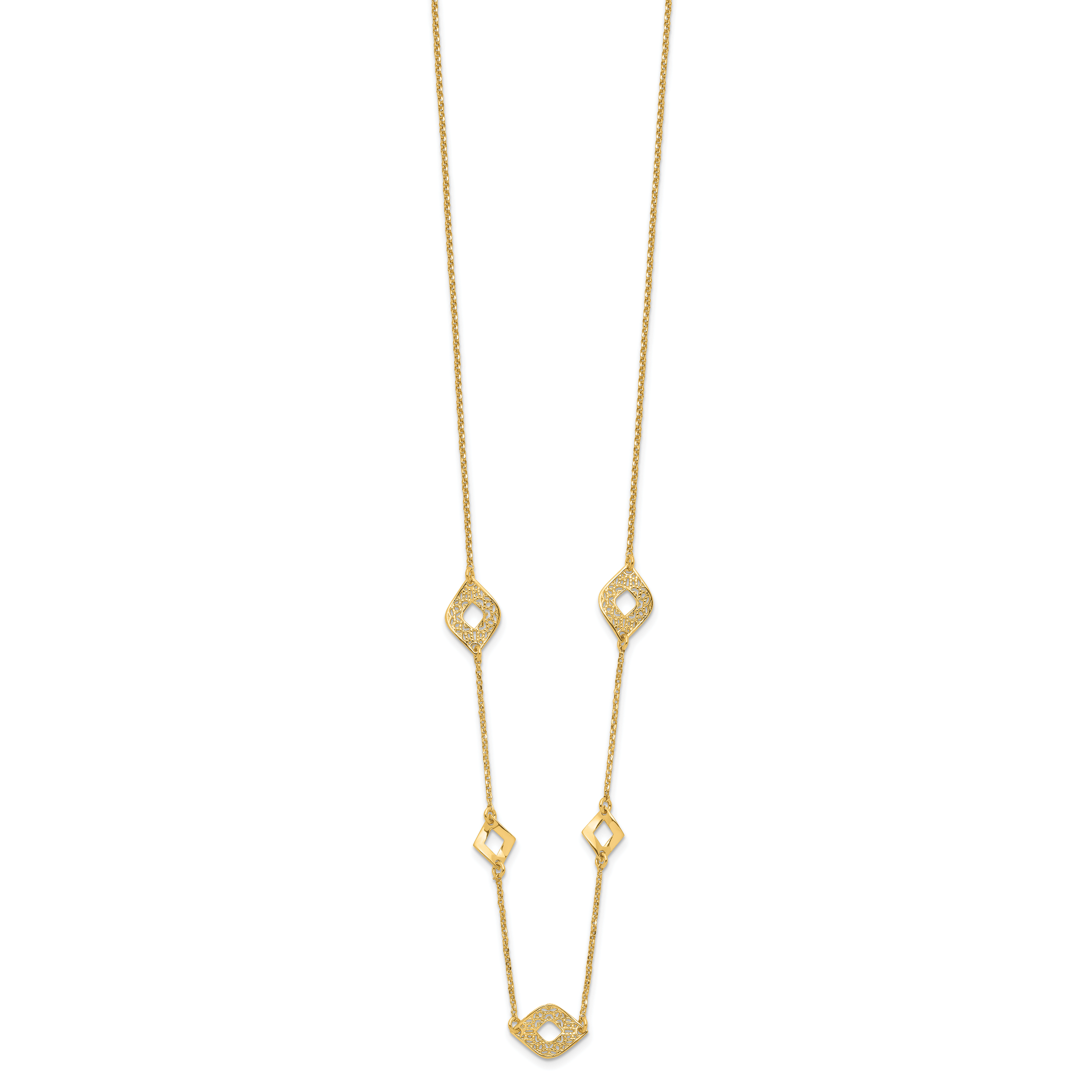 14K Polished and Filigree Diamond Shape with 1in. ext. Necklace Secondary image