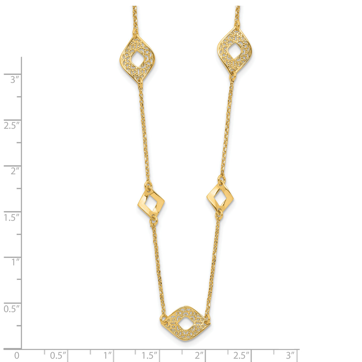 14K Polished and Filigree Diamond Shape with 1in. ext. Necklace