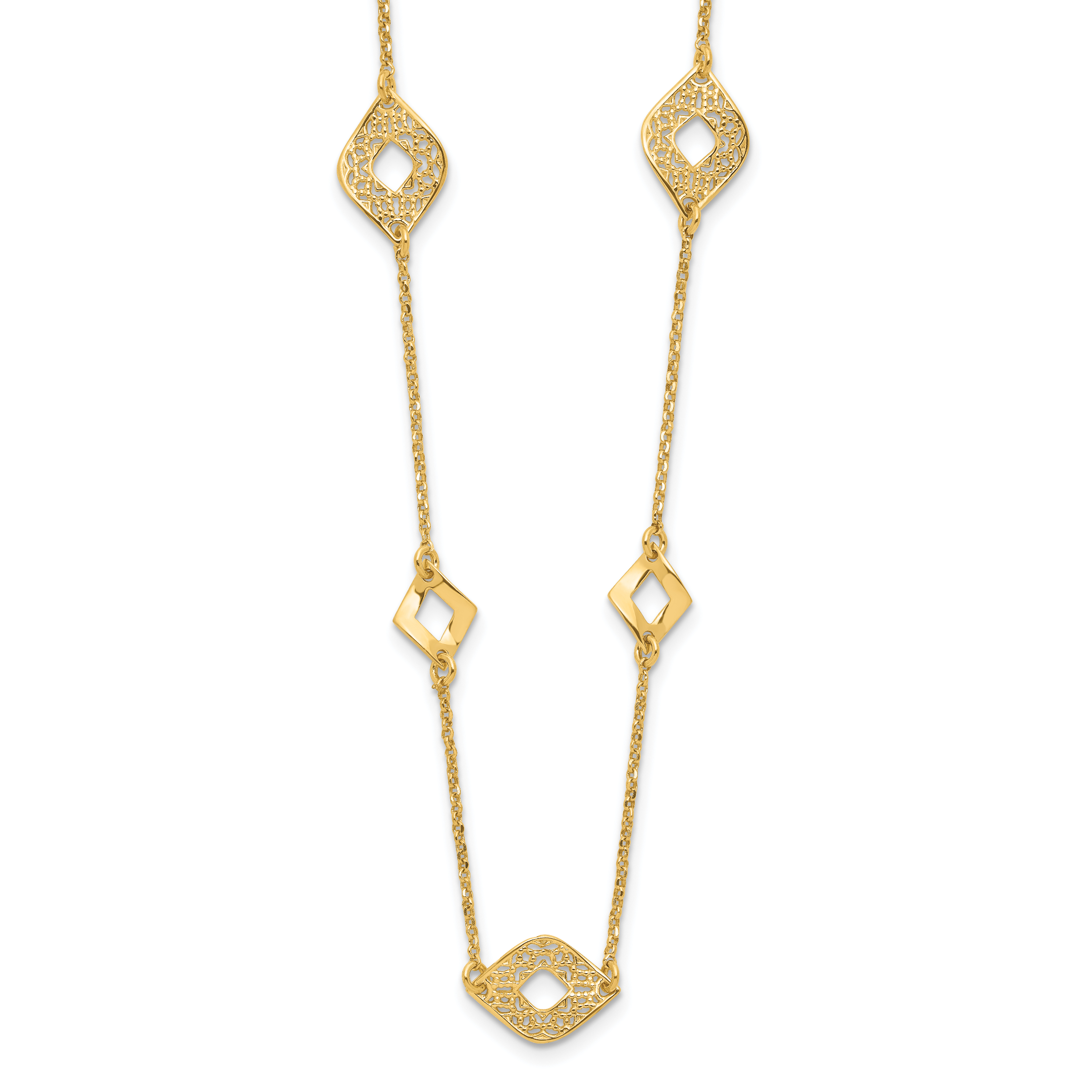 14K Polished and Filigree Diamond Shape with 1in. ext. Necklace Main image