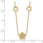 14K Polished and Filigree Flower Stations with 1in. ext. Necklace