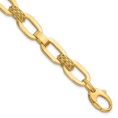 14K Polished and Textured Fancy Link Bracelet