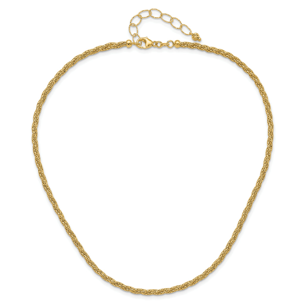 14K with Diamond-cut Accent and 2in. ext Twisted Woven Necklace