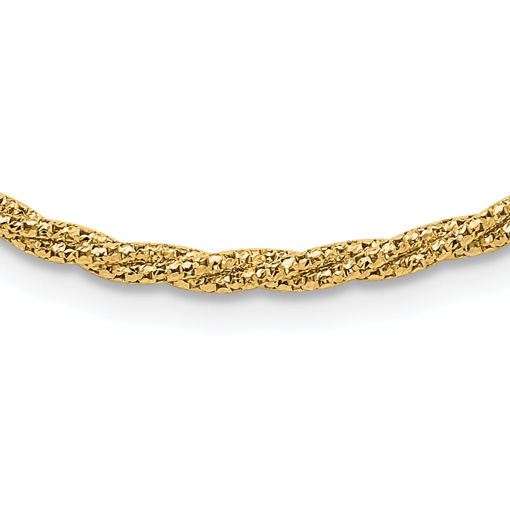 14K with Diamond-cut Accent and 2in. ext Twisted Woven Necklace