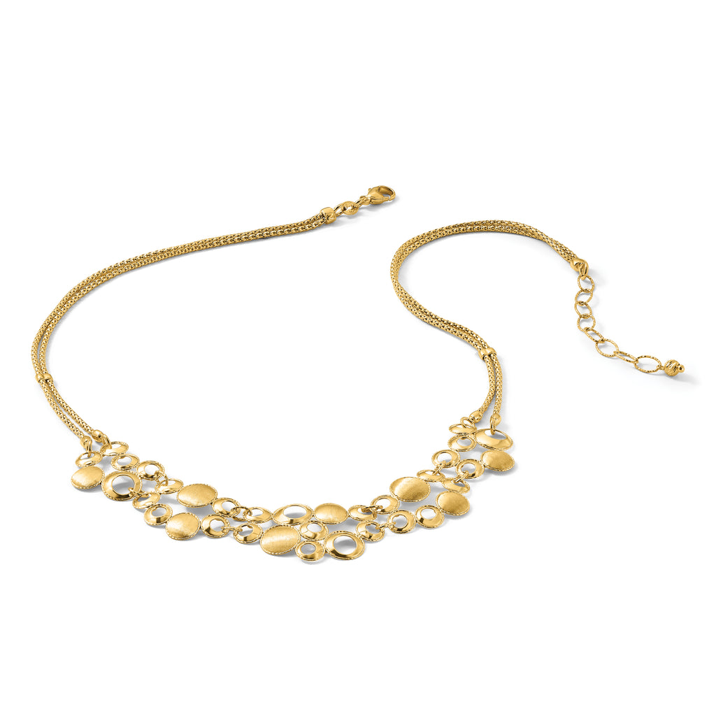 14K Polished and Satin Circles with 2in. ext Necklace