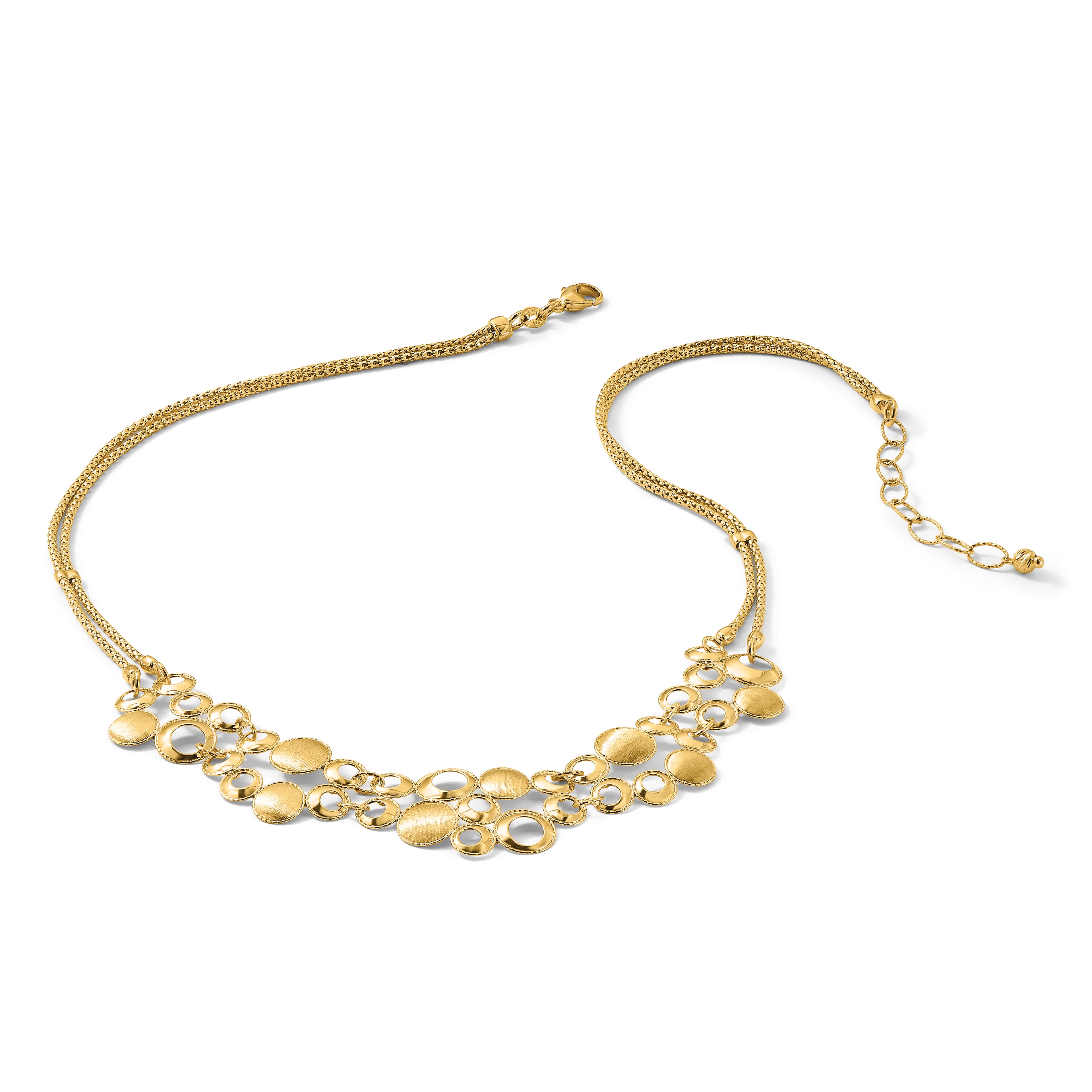 14K Polished and Satin Circles with 2in. ext Necklace