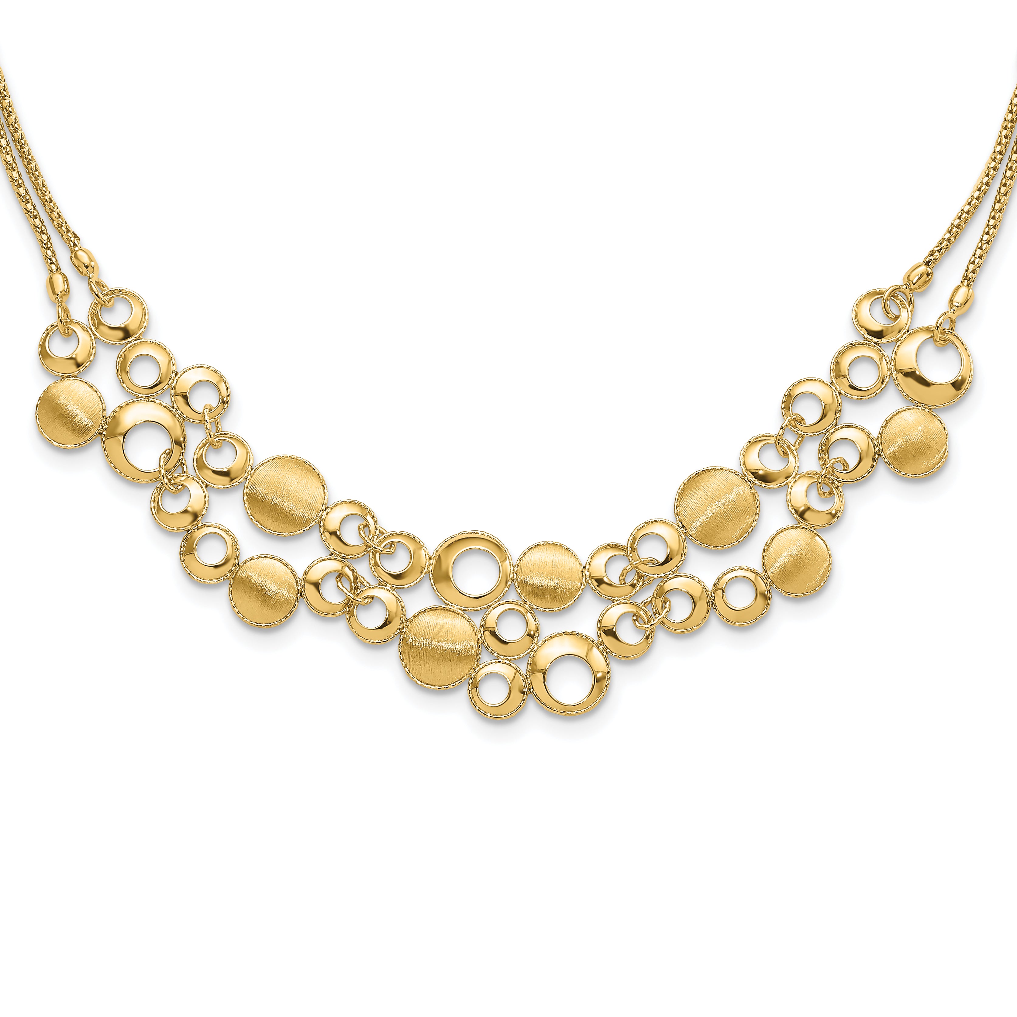 14K Polished and Satin Circles with 2in. ext Necklace Secondary image