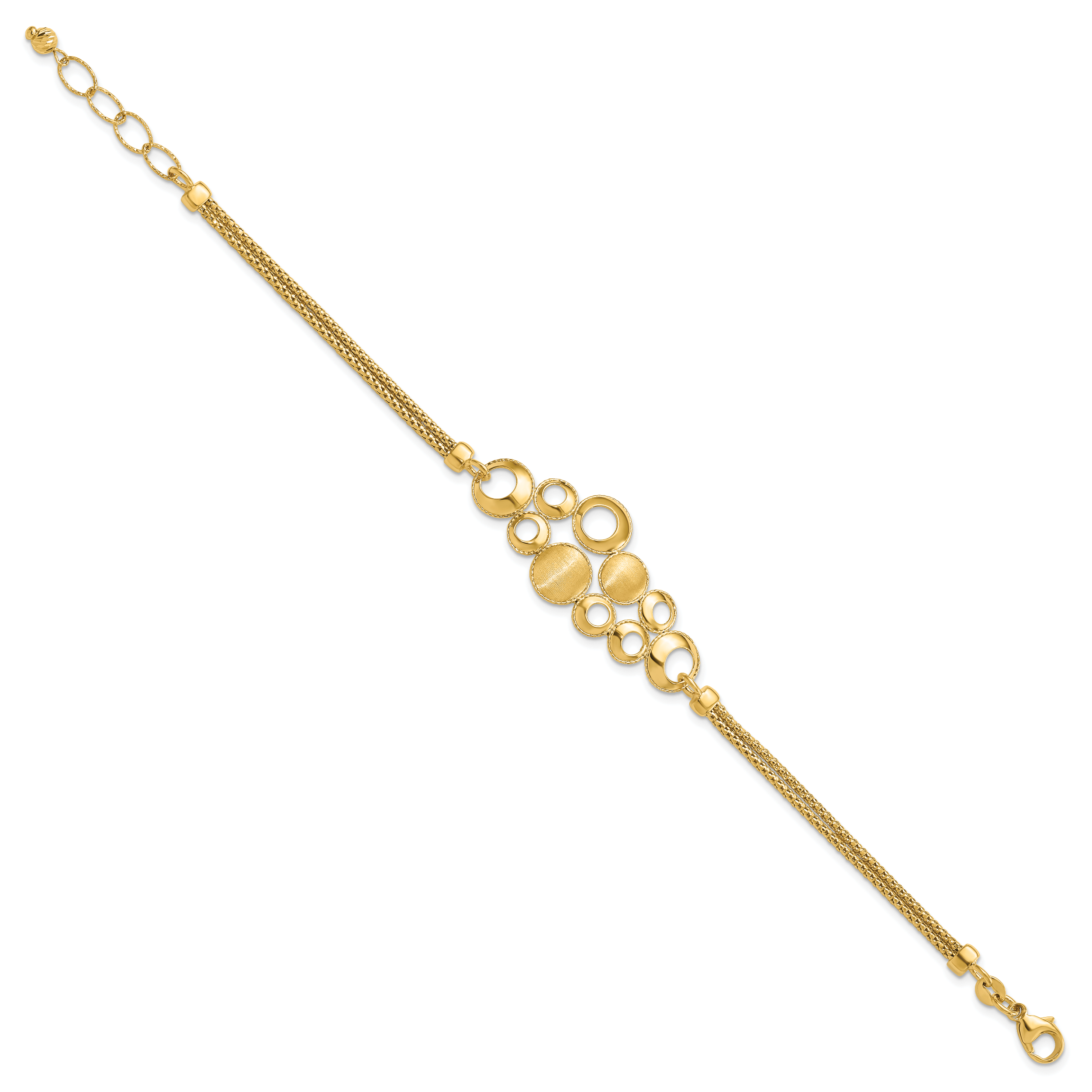14K Polished and Satin Circles 2-strand with 1in. ext Bracelet