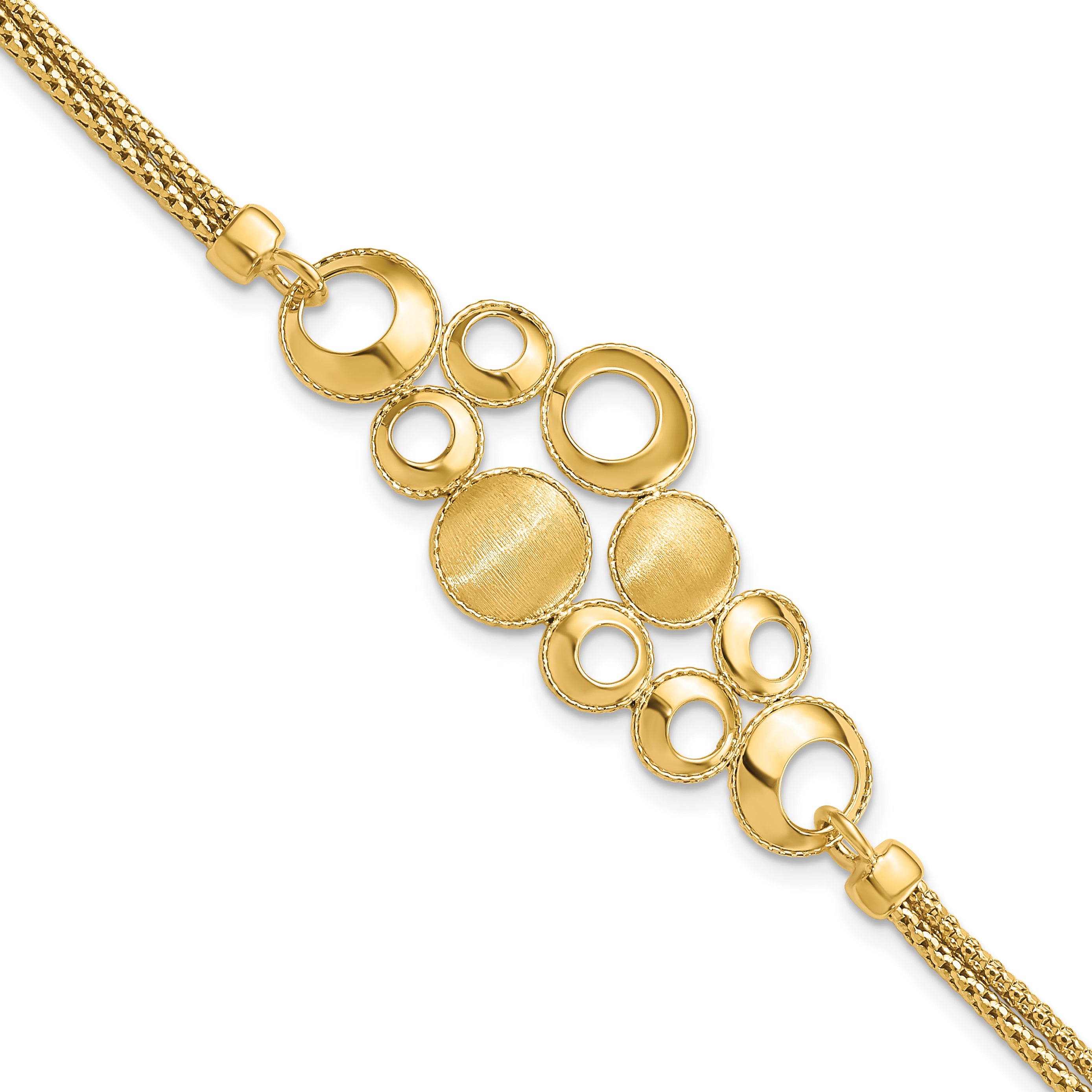 14K Polished and Satin Circles 2-strand with 1in. ext Bracelet