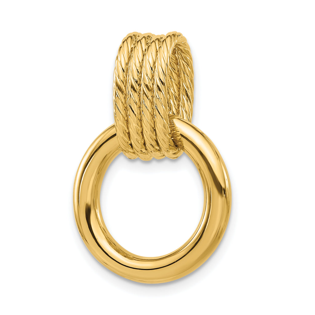 14K Polished and Textured Circle Pendant