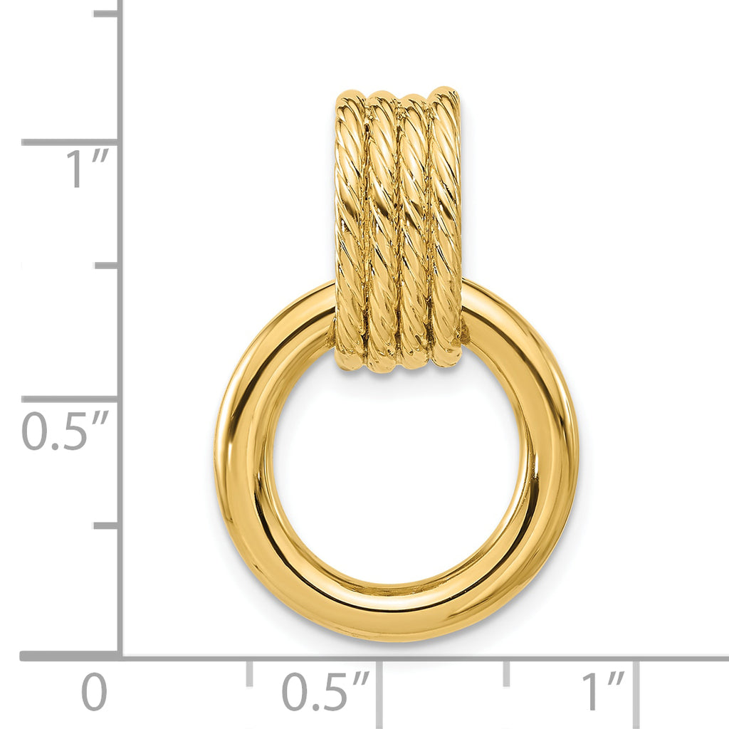 14K Polished and Textured Circle Pendant