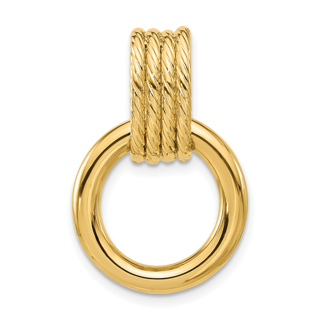 14K Polished and Textured Circle Pendant