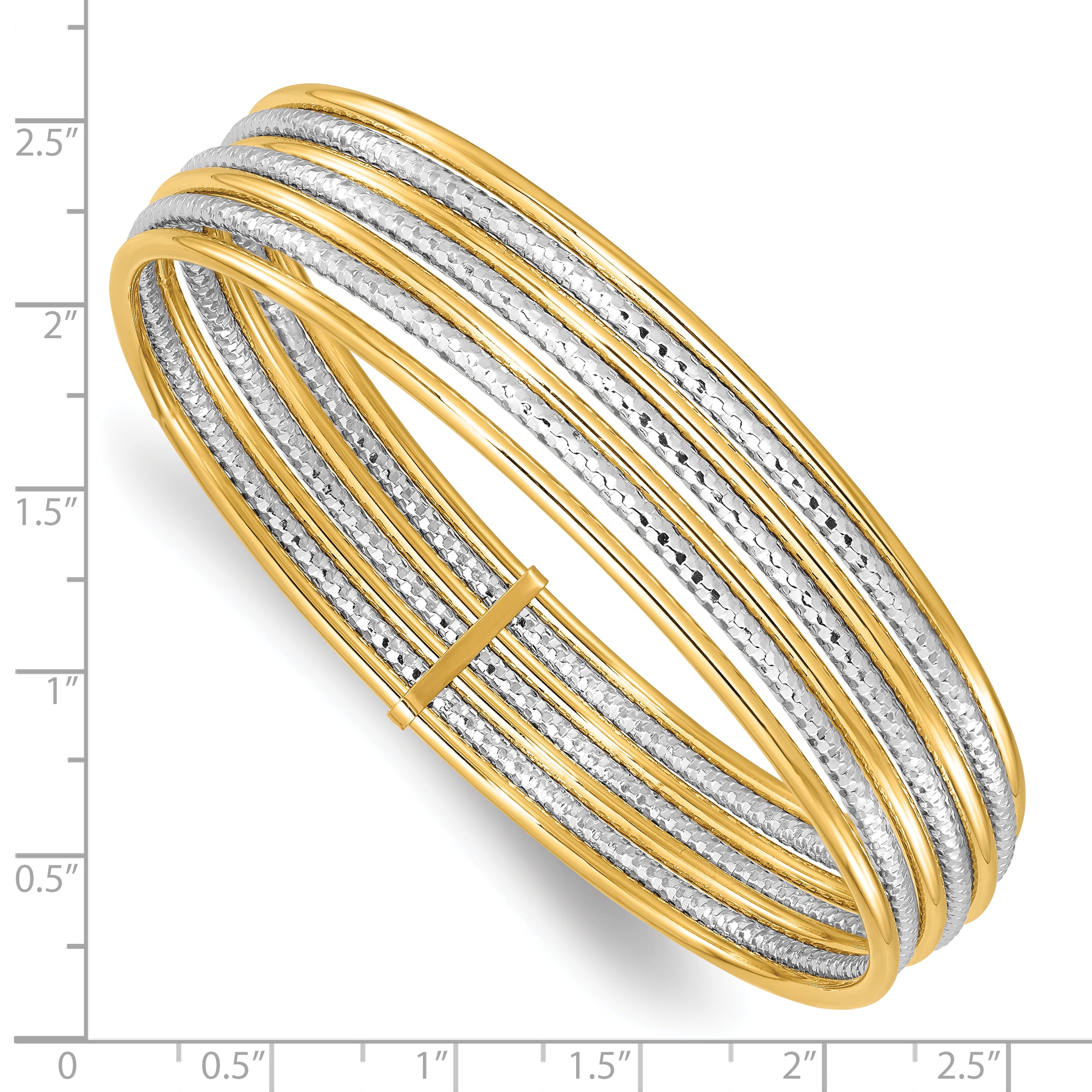 14K Two-tone Diamond-cut 7 Layer Slip on Bangle