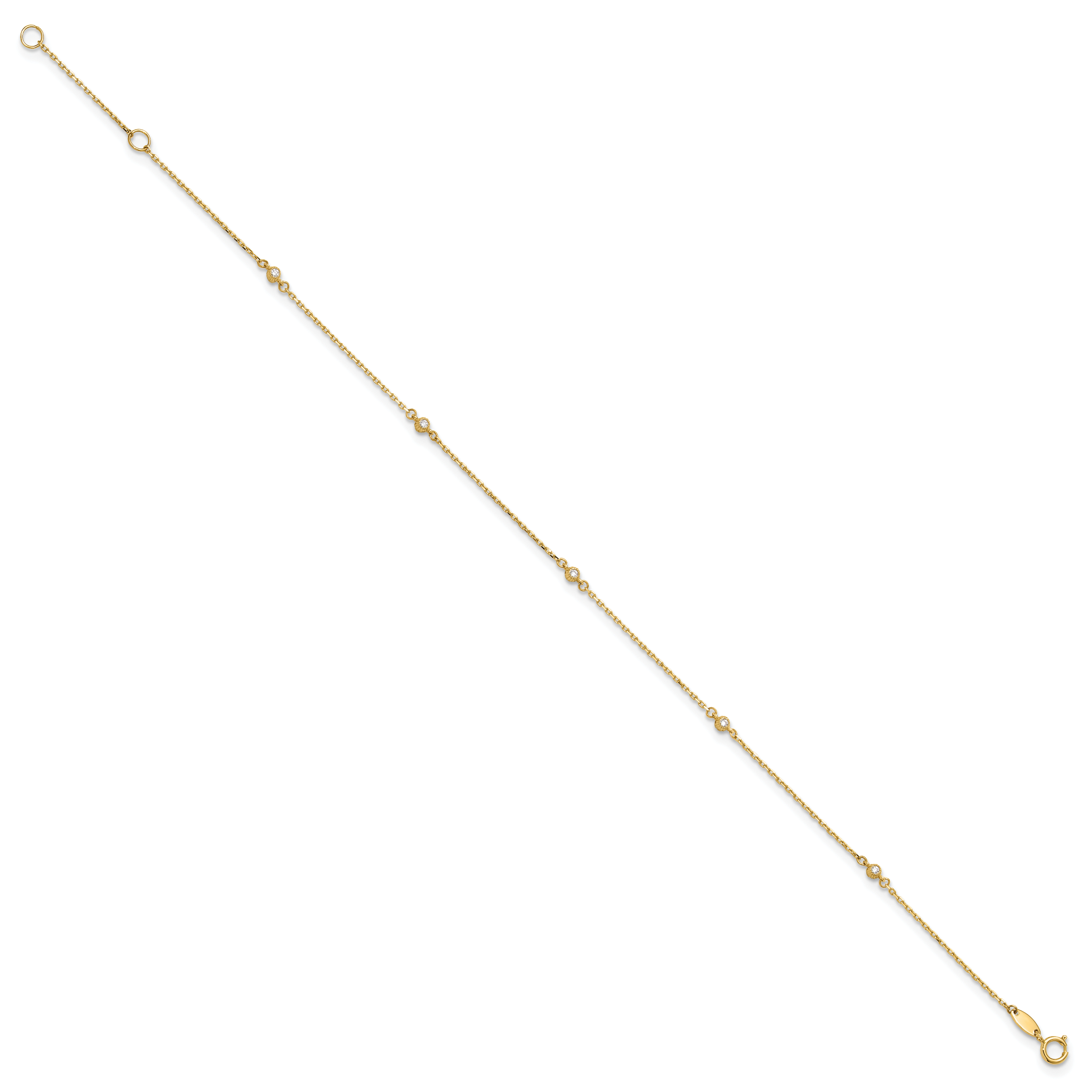 14K Polished CZ Station 9in Plus 1in. ext. Anklet Secondary image