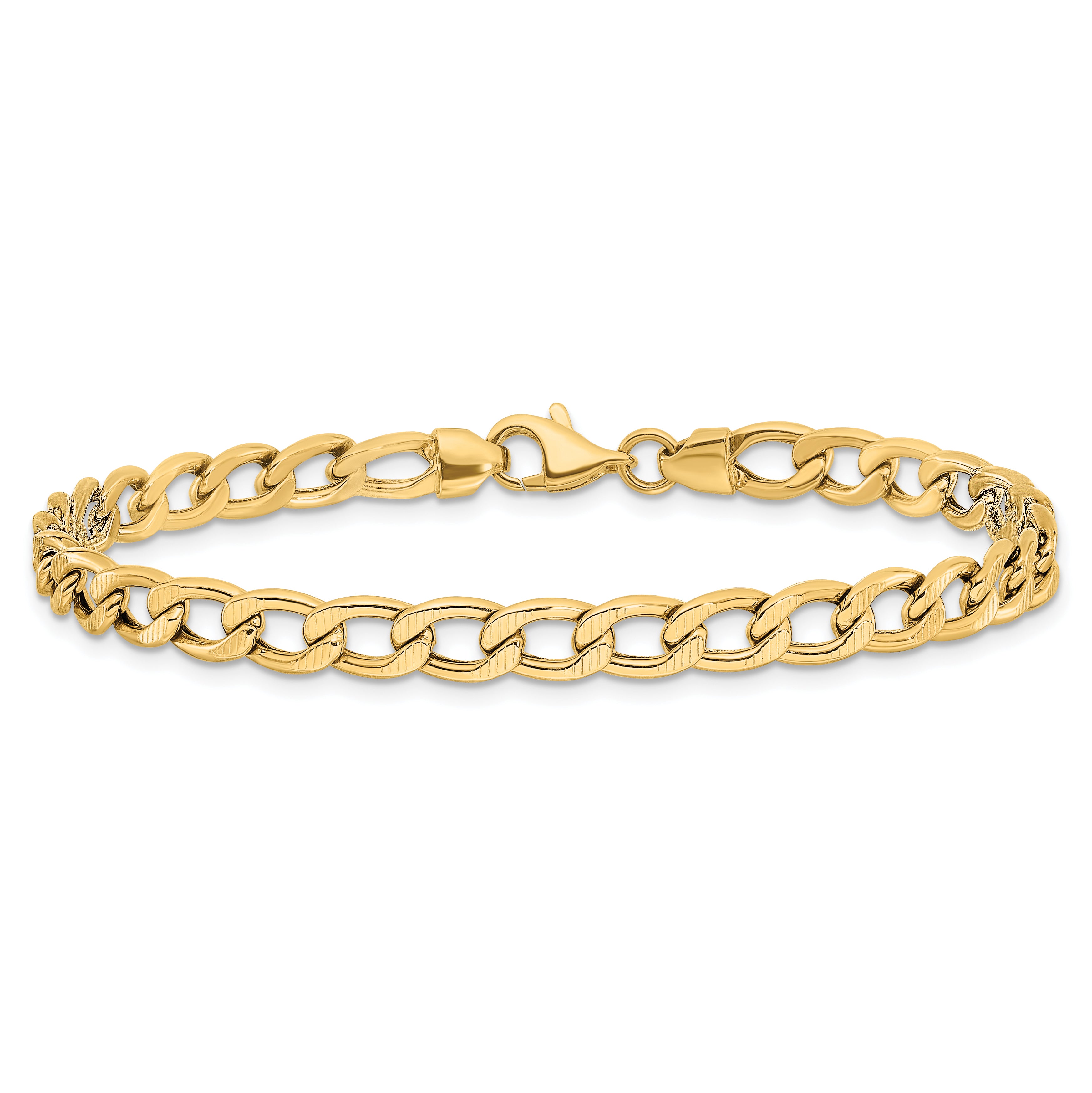 14K Polished and Textured Link Bracelet